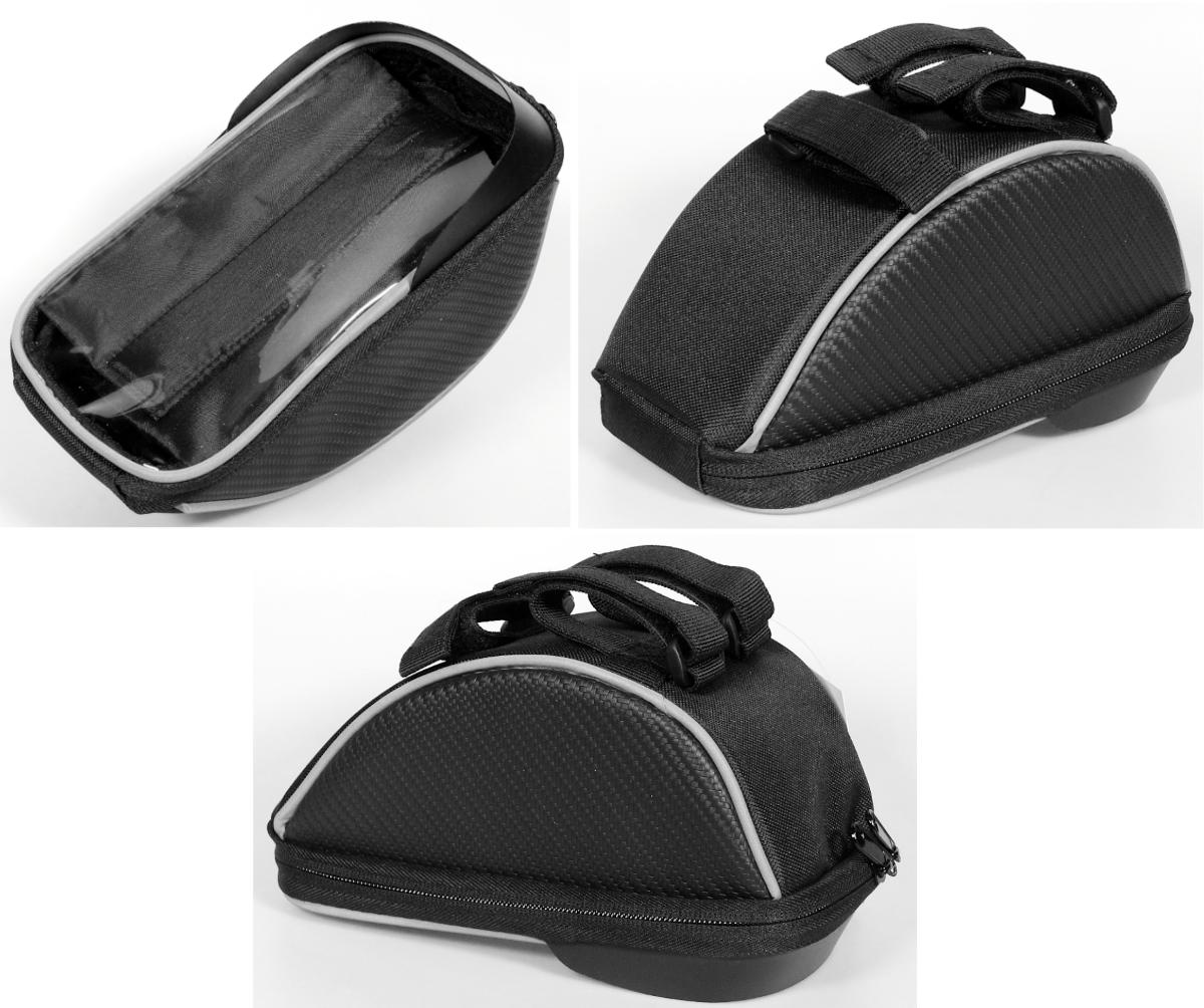 Fahrradtasche, sog. Fahrradlenkertasche, Foto siehe Anlage,
- mit einer flächenmäßig überwiegenden Außenseite aus Kunststofffolien (charakterbestimmend),
- - im Bereich der Oberseite (Sichtfenster) aus klarsichtiger Kunststofffolie; an den Seiten aus
     flechtartig geprägter Kunststofffolie,
- an der Unterseite mit einer Außenseite aus Spinnstoffen; an den Rändern mit reflektierenden
  Paspeln aus Mikroglaskugeln,
- am oberen Rand mit einem Display-Sonnenschutz aus formgepresstem Kunststoff,
- an der Unterseite mit drei verstellbaren Klettverschlussbändern zur Befestigung am Lenker,
- mit einem entlang des oberen Rands an drei Seiten verlaufenden Reißverschluss,
- - gefüttert und gepolstert; im Deckel mit einem gepolsterten Einsteckfach mit Klettverschluss
     zur Aufnahme eines Smartphones ausgestattet,
- mit den Abmessungen: ca. 11 cm (Breite) x 9 cm (Höhe) x 21 cm (Tiefe).

"Ähnliches Behältnis, anderes als in den Unterpositionen 4202 1110 bis 4202 3900
 genannte, mit Außenseite aus Kunststofffolien, anderes als in den Unterpositionen
 4202 9211 bis 4202 9215 genannte"