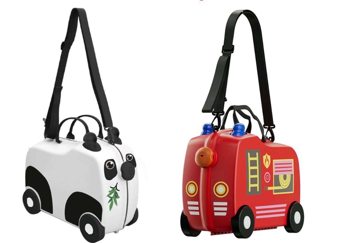 Reisekoffer für Kinder, sog. Kinderkoffer, Foto siehe Anlage,
- mit einer Außenseite aus formgepresstem Kunststoff in Form von zwei Halbschalen,
- mit vier Rädern ausgestattet,
- mit zwei Handtragegriffen und einem abnehmbaren Schultertragegurt, der auch
  zum Ziehen des Koffers genutzt werden kann,
- aufklappbar; an beiden Schmalseiten mit einem abschließbaren Drehverschluss,
- - ungefüttert; innen in einer Halbschale mit einem Kreuzpackgurt mit Schnappverschluss und
    in der anderen Halbschale mit einem eingehängten, offenen Fach aus Spinnstoffgewebe
    ausgestattet,
- an der geschwungen gearbeiteten Oberseite mit einer ausgearbeiteten Sitzfläche versehen,
- mit unterschiedlichen Motiven bedruckt (z. B. als Feuerwehrauto),
- mit den Abmessungen: ca. 48 cm (Länge) x 21 cm (Breite) x 34 cm (Höhe),
- laut Antrag mit einem Fassungsvermögen von ca. 18 Litern.

"Reisekoffer, mit Außenseite aus formgepresstem Kunststoff"