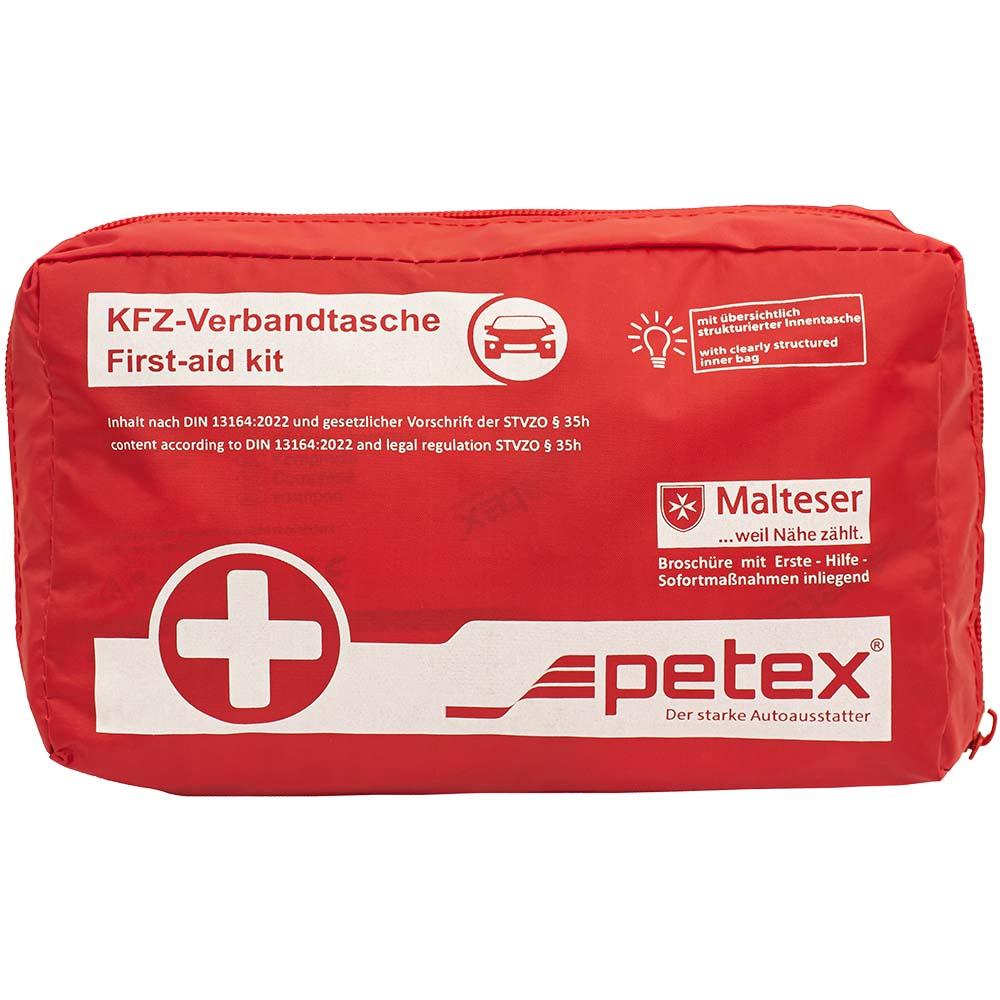 Verbandtasche mit Apothekenausstattung für Erste Hilfe

Bei dem vorliegenden Warenmuster handelt es sich um eine rote Kunststofftasche mit Reißverschluss und dem Aufdruck "KFZ-Verbandtasche", die steriles und nicht steriles Verbandsmaterial, eine Schere, ein Rettungstuch, Einmalhandschuhe, Gesichtsmasken sowie eine Broschüre zu Erste Hilfe Maßnahmen enthält. Laut Antrag entspricht der Inhalt der DIN 13164:2022.

Abbildungen siehe Anlage. 

Es handelt sich um eine Verbandtasche mit Apothekenausstattung für Erste Hilfe, die in die Unterposition 3006 5000 der Kombinierten Nomenklatur einzureihen ist.
