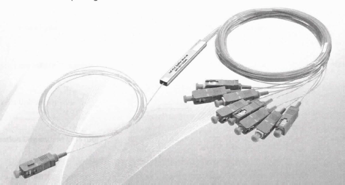 Optischer Signalverteiler 
- aus planaren Lichtwellenleiterkomponenten in einem Gehäuse mit einem optischen
  Eingang und 4 optischen Ausgängen,
- zum optischen Aufteilen eines Signaleingangs auf 4 Signalausgänge für die Daten-
  übertragung in passiven optischen Netzwerken in einem Wellenlängenbereich
  zwischen 1260 und 1650 nm.

"Anderer Apparat für die Kommunikation in einem drahtgebundenen Netzwerk, nicht
 von der in den Unterpositionen 8517 11 00 bis 8517 69 30 erfassten Art - optischer
 Signalverteiler"