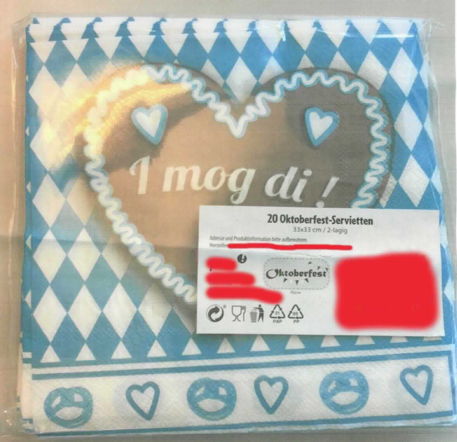 Bei der Ware handelt es sich nach den Angaben der Antragstellerin um zweilagige Papierservietten (Format etwa 33,0 x 33,0 cm). Die Lagen sind an den Rändern durch Pressen und Prägen miteinander verbunden. Außenseitig sind sie mit für das Oktoberfest typischen Abbildungen (z. B. Lebkuchenherz, weiß-blaues Rautenmuster) bedruckt, wobei die Aufdrucke im Hinblick auf die eigentliche Zweckbestimmung der Ware nur nebensächlicher Art sind. 20 Servietten sind in einem etikettierten Beutel verpackt.

Abbildung siehe Anlage.

Derartige Waren gehören als "Servietten, aus Papierhalbstoff, Papier, Zellstoffwatte oder Vliesen aus Zellstofffasern" zum TARIC-Code 4818 30 00 00.
