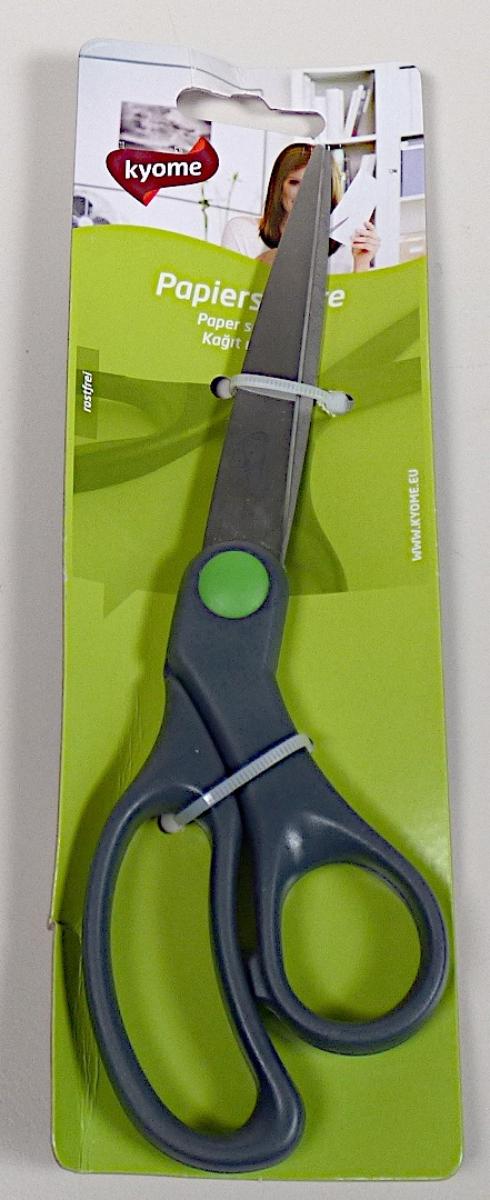 "Papierschere";

- mit freiem Arm zu handhabendes Erzeugnis

- aus zwei um einen Stift x-förmig beweglich gelagerten Scherenblättern aus Stahl,
  die mit zwei Griffschalen aus Kunststoff verbunden sind

- zur leichteren Handhabung sind die Enden der Griffschalen jeweils zu einer Öse zum
  Durchstecken des Daumens oder eines anderen Fingers ausgearbeitet

- aufgemacht auf einer Unterlage aus Pappe.

Abbildung siehe Anlage.

Derartige Erzeugnisse gehören als "Scheren, mit arbeitendem Teil  aus unedlem Metall" zur
Codenummer 8213 0000 00 0 des Zolltarifs.