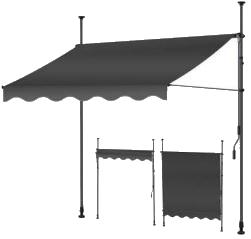 Markise, sog. Klemm-Balkonmarkise, Foto siehe Anlage,
- veranschaulicht durch Musterabschnitte und Abbildungen,
- in einem Pappkarton verpackt,
- noch nicht zusammengesetzt eingehend, mit Montagematerial,
- laut Antrag in den Abmessungen von 150 cm x 120 cm, stufenlos höhenverstellbar und stufenweise
  neigungsverstellbar,
- aus ca. 0,4 mm dicken, einfarbigen Geweben aus laut Antrag synthetischen Chemiefasern,
- mit einem Gestell mit Höhenausgleich aus laut Antrag unedlem Metall, einer Vorrichtung zum Ein- und
  Ausfahren und einer Handkurbel ausgestattet,
- durch Zusammenfügen konfektioniert,
- insbesondere im Hinblick auf den Verwendungszweck bestimmen die Gewebe den wesentlichen
  Charakter der Ware.

"Markise aus Spinnstoffen, aus synthetischen Chemiefasern"