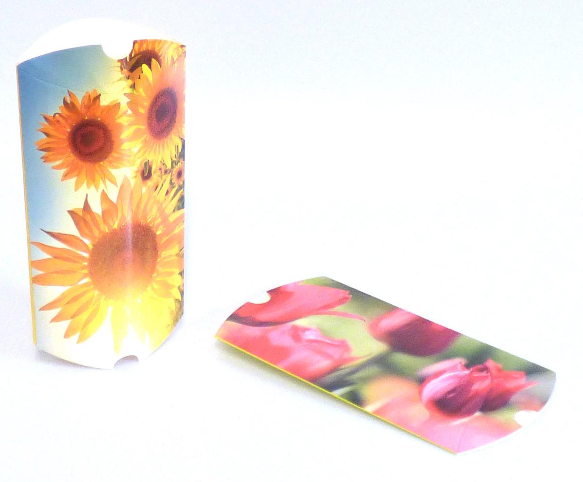 Es handelt sich um zwei "Geschenkverpackungen", jeweils hergestellt aus einem an der Längsseite zusammengeklebten Zuschnitt aus schauseitig mit Blumenmotiven und einem Firmenlogo bedruckter Pappe mit gerillten, konvexen Schmalseiten, der durch Falten und Drücken zu einem Raumerzeugnis mit konkaven Schmalseiten (Abmessungen etwa 15,6 x 9,4 x 2,8 cm) gefaltet werden kann. Die Behältnisse dienen der Verpackung von Waren und sind gemeinsam mit einem bedruckten Einleger in einem Headerbeutel verpackt.

Abbildung siehe Anlage.

Derartige Waren gehören als "Faltschachteln und -kartons aus nicht gewelltem Papier oder nicht gewellter Pappe" zur Codenummer 4819 20 00 00 0 des Zolltarifs.