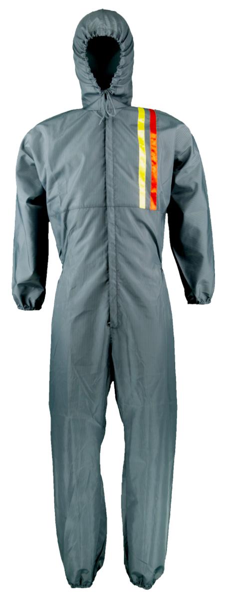 Overall, sog. Maleranzug, Art. LAG2, Größe M, Foto siehe Anlage,
- mit einer Produktbeschreibung in einem Polybeutel verpackt,
- aus ca. 0,2 mm dicken, buntgewebten Geweben aus laut Antrag 99 % Polyester (synthetische Chemie-
  fasern) und 1 % Carbon (Kohlenstofffasern),
- einteilig; den ganzen Körper mit Ausnahme des Gesichts, der Hände und der Füße bedeckend,
- mit einer Kapuze mit Kordelzug,
- vorn mit einer bis zum Schritt reichenden Öffnung mit Reißverschluss, verdeckt von einer Patte von
  links über rechts (Männerkleidung),
- mit langen Ärmeln,
- im Brustbereich mit zwei aufgenähten, kontrastfarbenen Gewebestreifen verziert,
- mit einer aufgesetzten Gesäßtasche mit Klettverschluss,
- hinten im Bereich der Taille sowie an den Arm- und Beinabschlüssen elastisch verengt,
- mit knöchellangen Hosenbeinen,
- lässt u. a. aufgrund des zweckbestimmten Schnitts und der Ausstattung erkennen, dass er dazu
  bestimmt ist, ausschließlich oder hauptsächlich zum (körperlichen oder hygienischen) Schutz
  anderer Kleidungsstücke und/oder Personen bei Ausübung einer Gewerbe-, Berufs- oder 
  Haushaltstätigkeit getragen zu werden.

"Andere Kleidung (Overall), aus Geweben, für Männer, aus Chemiefasern, Arbeits- und Berufskleidung"
