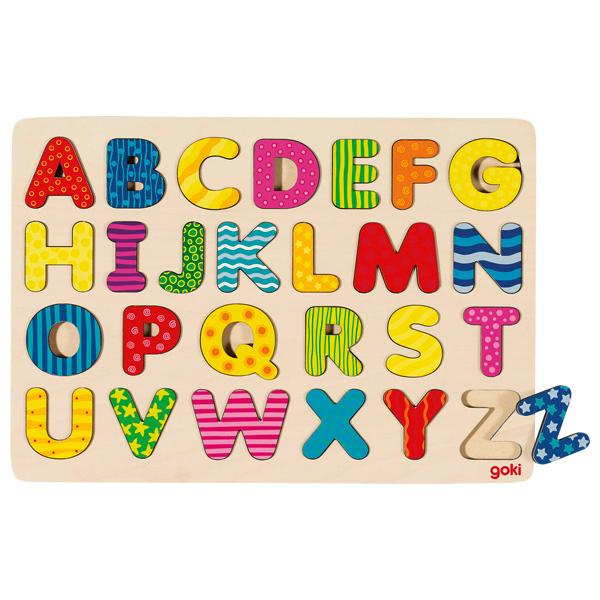 Nach den Angaben der Antragstellerin sowie der vorliegenden Abbildung handelt es sich bei dem sog. "Alphabetpuzzle, Art.-Nr. 57672" um ein Spielzeug in Form eines Puzzles
- mit den Abmessungen von ca. 30 x 21 cm,
- aus Holz gefertigt,
- mit 26 Teilen, die auf der Schauseite farbig mit Papier bedruckt sind,
- die Teile stellen die Buchstaben A bis Z dar, die in Vertiefungen der Holzplatte gelegt werden sollen,
- dient der spielerischen Unterhaltung,
- ohne Hinweis auf Fertigung in Handarbeit.

Aufgrund des Umfangs und der Bedeutung für die Verwendung ist das Holz bei der aus verschiedenen Stoffen zusammengesetzten Ware als charakterverleihend anzusehen.

Das Puzzle ist in einer transparenten Kunststofffolie mit einem bedruckten Einleger aufgemacht.

Die Ware wird zolltarifrechtlich als "Puzzle, aus Holz, nicht handgearbeitet" eingereiht.