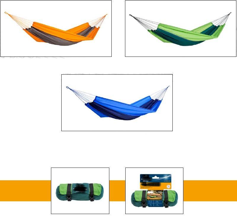 Hängematte, sog. Leichthängematte aus Fallschirmseide, Foto siehe Anlage,
- mit einer Produktinformation in einem an der Liegefläche angenähten Aufbewahrungsbeutel mit
  Befestigungsgurten und Klickverschlüssen verpackt; in eine bedruckte Kunststoffbanderole eingesteckt,
- laut Antrag mit einer Gesamtlänge von ca. 350 cm und mit einer Liegefläche von ca. 220 cm x 140 cm,
- aus verschiedenen, ca. 0,1 mm dicken, einfarbigen Geweben aus laut Antrag 100 % Nylon
  (synthetische Chemiefasern),
- an den Rändern durch Umschlagen und Festnähen gesäumt,
- an den Schmalseiten jeweils mit mehreren Kordeln aus Rundgeflechten der Position 5808 aus augen-
  scheinlich synthetischen Chemiefasern versehen, die durch gesäumte "Saumlöcher" geführt, an den
  Enden gebündelt und zu einer umknoteten Schlaufe gearbeitet sind,
- durch Zusammennähen konfektioniert.

"Campingausrüstung (Hängematte) aus Spinnstoffen, aus synthetischen Chemiefasern"