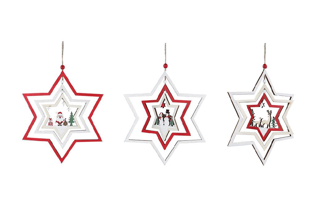 Weihnachtsanhänger Stern, Art.-Nr.: 795210 (Abbildung siehe Anlage),
- Dekorationsanhänger aus Sperrholzzuschnitten aus Pappelholz (lt. Antragsteller)
  in zwei unterschiedlichen Ausführungen,
- - drei ineinander gefügte fünfzackige Sterne (Abmessungen ca. 21,5 x 19,0 cm) mit
    Laubsägearbeit im innersten Stern, zwei Schneemänner mit Schal und Mütze bzw.
    Hut auf einem schneebedeckten Boden mit zwei Tannenbäumen (ungeschmückt)
    und einem kleinen Stern darstellend,
- - drei ineinander gefügte fünfzackige Sterne (Abmessungen ca. 21,5 x 19,0 cm) mit 
    Laubsägearbeit im innersten Stern, zwei Rehe auf einem schneebedeckten Boden
    mit zwei Tannenbäumen (ungeschmückt) und einem kleinen Stern darstellend,
- z.T. bemalt und mit Glitzer versehen,
- an der Oberseite der Sterne jeweils mit einer Aufhängeschlaufe aus Jute miteinander
  verbunden und zusätzlich mittels drei kleiner Perlen aus Pappelholz (lt. Antragsteller)
  voneinander getrennt, sodass die Anhänger in sich beweglich sind,
- kein unmittelbarer Bezug zum Weihnachtsfest (Winterartikel) und kein Behang für
  einen Weihnachtsbaum,
- zur Verwendung als Ziergegenstand,
- jeweils in einem Kunststoffbeutel mit einem Pappaufhänger zum Einzelverkauf
  aufgemacht.

Der Charakter der zusammengesetzten Waren wird bezüglich der Bedeutung für
die Verwendung und des Umfanges durch das Holz bestimmt.

"Ziergegenstände aus Holz, nicht aus tropischem Holz (zusammengesetzte Ware aus
 Holz -charakterbestimmend- und Spinnstoff) - Weihnachtsanhänger"