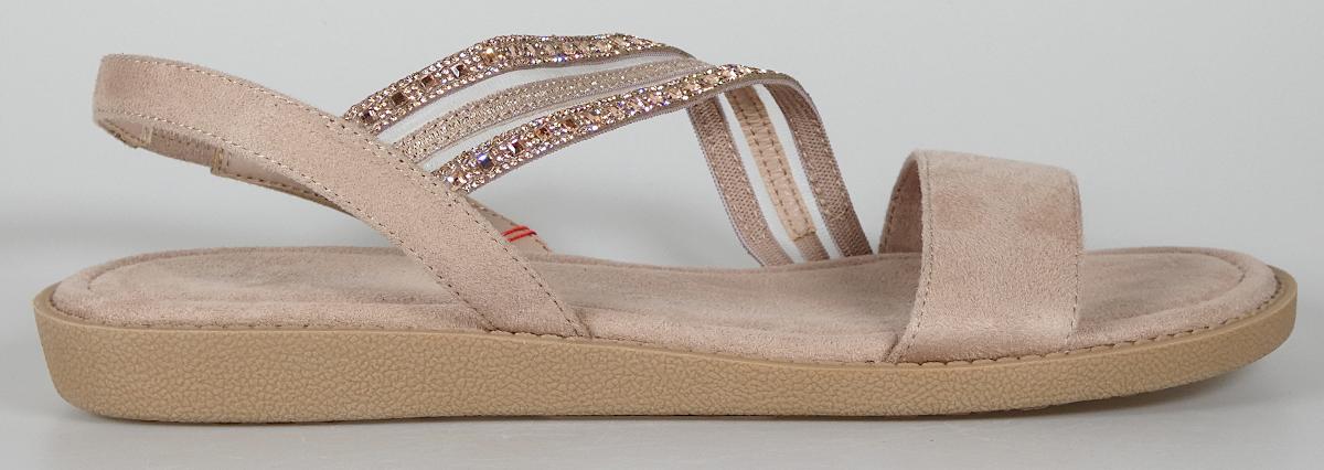 Sandalen, Größe 37, Foto siehe Anlage,
- mit Laufsohlen aus laut Antrag Kunststoff,
- mit zehenfreiem Oberteil aus Riemen/Bändern aus Spinnstoffen,
- Band über dem Spann teilweise mit aufgeklebten Strasssteinen verziert.

"Schuhe mit Laufsohlen aus Kunststoff und Oberteil aus Spinnstoffen, andere als in den Unter-
 positionen (KN) 6404 1100 bis 6404 1910 genannte"