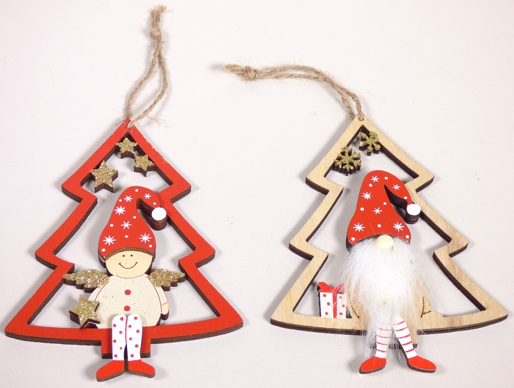 Dekohänger Weihnachten, Art.-Nr.: 705985 (Abbildung siehe Anlage),
- Dekorationsanhänger aus Sperrholzzuschnitten aus Pappelholz (lt. Antragsteller)
  in zwei unterschiedlichen Ausführungen:
- - stilisierter Tannenbaum mit einem dreidimensional gestalteten eingesetzten Engel 
     mit Bommelmütze und Stern,
- - stilisierter Tannenbaum mit einem dreidimensional gestalteten eingesetzten Wichtel 
     mit Bommelmütze und Geschenk sowie einem Bart aus Spinnstoff,
- z.T. bemalt und mit Goldstaub versehen,
- jeweils mit einer Aufhängeschlaufe aus Jute ausgestattet,
- kein unmittelbarer Bezug zum Weihnachtsfest (Winterartikel) und kein Behang für
  einen Weihnachtsbaum),
- zur Verwendung als Ziergegenstände,
- jeweils in einem Kunststoffbeutel mit einem Pappaufhänger zum Einzelvekauf
  aufgemacht.

Der Charakter der zusammengesetzten Waren wird bezüglich der Bedeutung
für die Verwendung und des Umfanges durch das Holz bestimmt.

"Ziergegenstände aus Holz, nicht aus tropischem Holz (zusammengesetzte Ware
aus Holz -charakterbestimmend- und Spinnstoff) - Dekorationsanhänger"