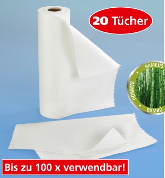 Reinigungstücher, sog. Bambus-Reinigungstücher, Foto siehe Anlage,
- laut Antrag:
-- mit einer Pappbanderole umwickelt,
-- als Meterware auf einer Rolle mit einer Breite von ca. 29 cm; im Abstand von ca. 28 cm mit einer
    Strichperforation versehen, um zwanzig einzelne "Vliestücher" abtrennen zu können; durch bloßes
    Abtrennen gebrauchsfertig (somit konfektioniert),
-- aus Vliesstoff der Position 5603 aus künstlichen Chemiefasern (keine Bambusfasern enthaltend),
   der genadelt und mit Bindefasern aus synthetischen Chemiefasern verfestigt ist,
- dienen als Reinigungstücher und werden als solche nicht vom Warenkreis der Position 6302 erfasst.

"Andere konfektionierte Waren (Reinigungstücher) aus Spinnstoffen, aus Vliesstoffen"