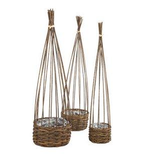 Nach den Antragsangaben und der vorliegenden Produktabbildung handelt es sich um ein sog. "Weiden-Pflanzkörbe-Set" (Inhalt 3 Stück). Das Set besteht aus Körben in unterschiedlicher Größe (60 cm hoch, 15 cm Ø; 63 cm hoch, 19 cm Ø & 66 cm hoch, 23 cm Ø). Die drei Körbe bestehen aus unmittelbar miteinander verflochtenen Weidenzweigen (Flechtstoff im Sinne der Anmerkung 1 zu Kapitel 46), die zum Teil jeweils über dem Korb oben als Kletterhilfe verlängert ausgearbeitet und zusammen an der Spitze verbunden sind. Nach ergänzenden Angaben wurden die Waren nicht in Handarbeit gefertigt. Die Körbe sind zum Bepflanzen innen mit Kunststofffolie ausgestattet. 
Der Charakter der Ware wird hinsichtlich des Umfanges und der Bedeutung für die Verwendung durch die Flechtstoffe bestimmt.

Zolltarifrechtlich handelt es sich um "Korbmacherwaren, unmittelbar aus anderen pflanzlichen Flechtstoffen als Bambus oder Rattan hergestellt, keine Flaschenhülsen aus Stroh, nicht handgearbeitet".