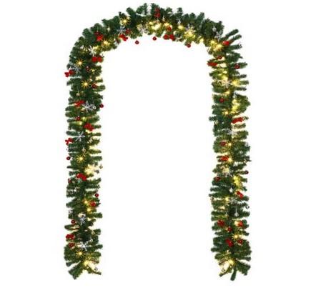 Warenzusammenstellung, bestehend aus einer Ware aus künstlichem Blattwerk, Dekorationsartikeln
für Weihnachtsbäume und Ziergegenständen aus Kunststoff, sog. Weihnachtsgirlande (geschmückt)
inkl. Fernbedienung, Foto siehe Anlage,
- in Aufmachung für den Einzelverkauf,
- zur Befriedigung eines speziellen Bedarfs zusammengestellt,
- Ware aus künstlichem Blattwerk,
- - in Form einer aus verschiedenen Bestandteilen zusammengesetzten Ware, bestehend aus:
- - - einer Girlande aus Nachbildungen von Tannenzweigen (künstliches Blattwerk),
- - - - aus verdrehten Metalldrähten an denen "Tannennadeln" und "Zweigrinde" durch spiralartiges
        Verdrehen befestigt sind; damit in Blumenbindetechnik hergestellt,
- - - - - die "Tannennadeln" werden durch Kunststofffolien in verschiedenen Grüntönen gebildet,
           die fransenartig eingeschnitten sind,
- - - - - die "Zweigrinde" wird durch hellbraune, fransenartig eingeschnittene Kunststofffolien gebildet,
- - - - mit einer Länge von fünf Metern,
- - - einer Lichterkette (elektrischer Beleuchtungskörper):
- - - - aus 80 Leuchtdioden, die durch Kabel verbunden sind,
- - - - mit einer fünf Meter langen Zuleitung mit Netzstecker zur Stromversorgung,
- - - - um die Girlande gewickelt,
- - - - mit beiliegender Fernbedienung mit Batterien,
- - - - - zum Ein- und Ausschalten der Lichterkette und zur Steuerung verschiedener Beleuchtungsmodi,
- - die Ware stellt sich insgesamt nicht als elektrischer Beleuchtungskörper der Position 9405 dar,
    da die Lichterkette nicht der Erhellung der Umgebung dient, sondern lediglich die Zierwirkung
    der Girlande erhöht,
- - die Girlande aus künstlichem Blattwerk bestimmt insbesondere im Hinblick auf das äußere
    Erscheinungsbild (Zierwirkung) den wesentlichen Charakter der zusammengesetzten Ware,
- - kein Weihnachtsfestartikel der Position 9505, da sich die Ware nicht ausschließlich zur Verwendung
    in der Weihnachtszeit, sondern allgemein als Dekorationsartikel in der Winterzeit eignet,
- Dekorationsartikel für Weihnachtsbäume (Christbaumkugeln):
- - 36 kleine Kugeln aus metallisierten Kunststoffen mit einer Aufhängevorrichtung in Form
    eines Krönchens,
- Ziergegenstände aus Kunststoff (andere Waren aus Kunststoffen):
- - 10 rote Schleifen aus Kunststofffolien mit einem goldfarbenen Binder aus Kunststoff und Draht,
- - 10 Nachbildungen von Schneeflocken mit einem Korpus aus Kunststoffen, mit Spinnstoffen beflockt,
- die Ware aus künstlichem Blattwerk bestimmt nach dem Umfang und dem äußeren Erscheinungsbild
  den wesentlichen Charakter der Warenzusammenstellung.

"Ware aus künstlichem Blattwerk, aus Kunststoff"