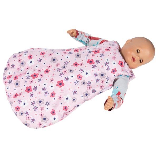 Puppenkleidung aus Spinnstoffen
- eine Nachbildung eines Babyschlafsacks (Strampelsacks) darstellend
- aus farbig bedruckten Spinnstoffen aus Baumwolle - lt. Antragsangaben - gefertigt, wattiert
- in den Abmessungen von ca. 42,0 x 30,0 x 2,3 cm
- an einer Seite und den Trägern mit Klettverschlüssen zu schließen
- dient der spielerischen Unterhaltung vor allem von Kindern
- in einem Klarsichtbeutel mit Hangtag für den Einzelverkauf aufgemacht.

Die Ware wird zolltarifrechtlich als "Zubehör, erkennbar hauptsächlich für Puppen, nur Nachbildungen von Menschen darstellend" eingereiht.