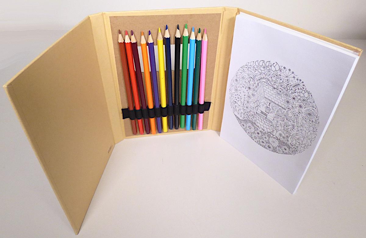 Es handelt sich um eine Warenzusammenstellung in Aufmachung für den Einzelverkauf, bestehend aus
- 12 Buntstiften, 
- 10 Seiten bedrucktem Papier und 
- 40 Seiten unbedrucktem Papier.
Alle Waren sind in einer Art Buchhülle aus Pappe verpackt.

Ein charakterbestimmender Bestandteil ist auch unter Berücksichtigung der Werte nicht feststellbar. Da somit kein charakterbestimmender Bestandteil ermittelbar ist, erfolgt die Einreihung in die letztgenannte der gleichermaßen in Betracht kommenden Positionen.

Die verpackte Warenzusammenstellung wird als "Stifte mit festem Schutzmantel, keine Bleistifte" eingereiht.