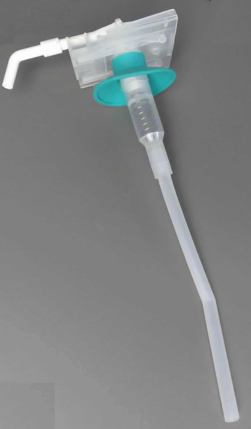 Sog. Kunststoff Universalpumpe 23, Art.Nr.: 097193-00,
- aus einer Flüssigkeitspumpe mit federbetätigtem Kolbenmechanismus, Ausgabetülle, Ansaugrohr, 
  Pumpenkopf und Manschette (Abbildung siehe Anlage),
- dient nach Einbau in einen Desinfektionsmittelspender zur mengendosierten Ausgabe von Flüssigkeiten.

"Flüssigkeitspumpe, Handpumpe - sog. Kunststoff Universalpumpe"