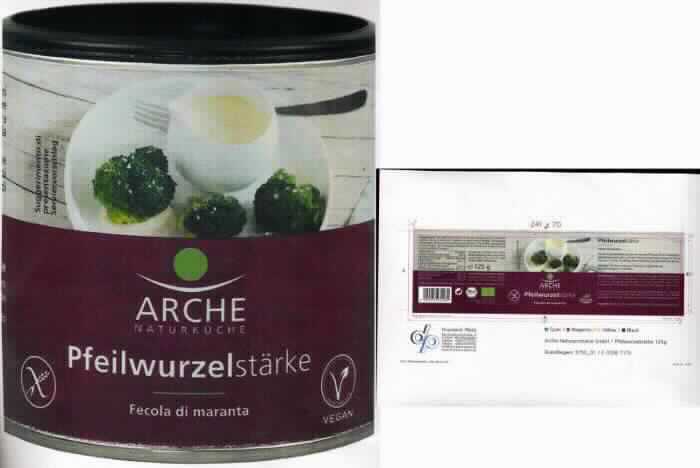 Native Stärke.

Antragsangaben (als zutreffend unterstellt): Pfeilwurzelstärke, feine Speisestärke. Aufmachung: bedruckte Dose aus Verbundmaterial.

Äußere Beschaffenheit des zur vZTA DE 20573/09-1 vorgelegten Warenmusters: feines, weißes Pulver mit knirschendem Griff, einer nativen Stärke entsprechend. 

Andere Stärke, andere.