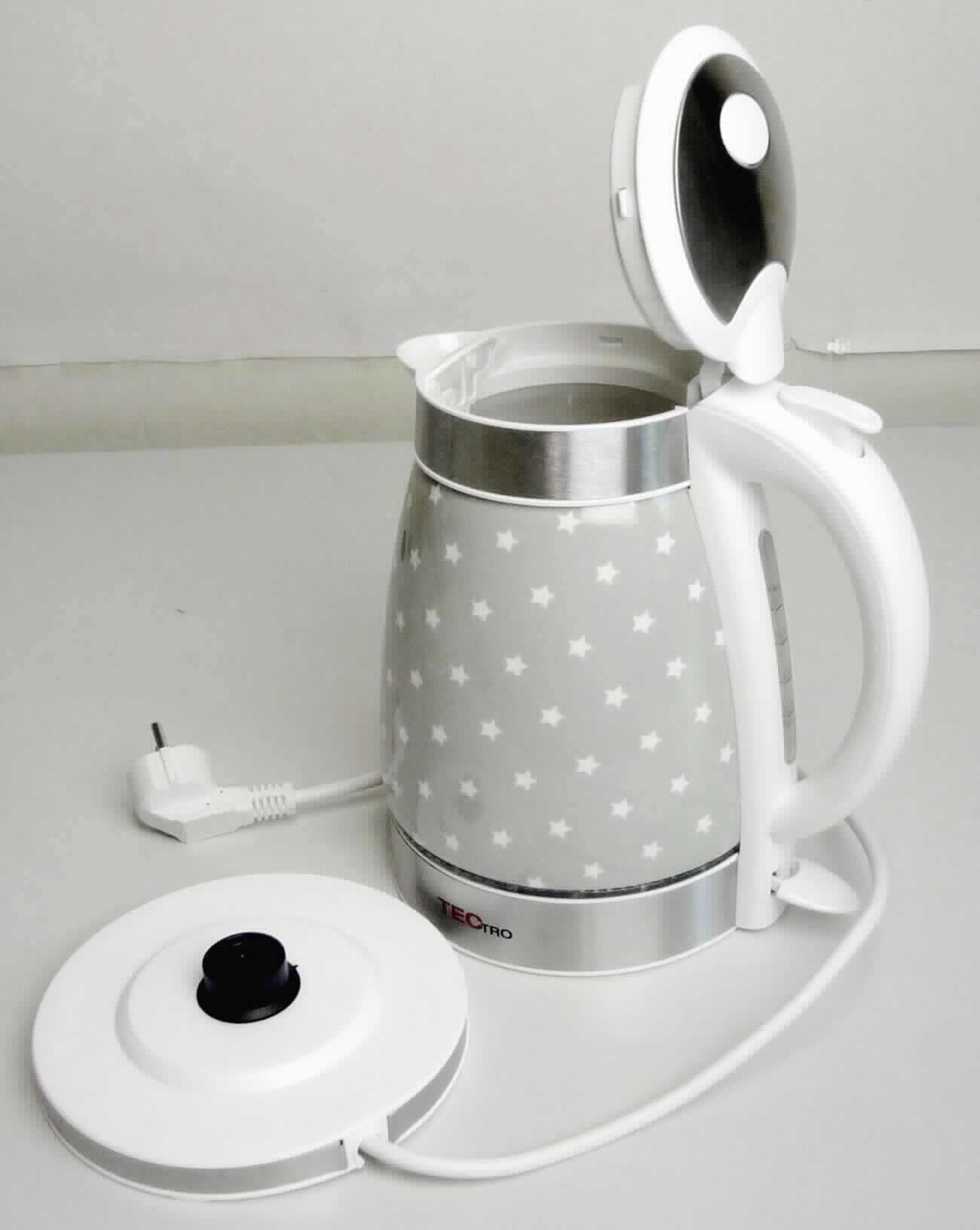 Tectro Wasserkocher WK 181, Art. 14194801,
- elektrischer Warmwasserbereiter aus einer Basisstation mit 360° drehbarer Steckverbindung,
  Kabelaufwicklung und Netzanschlusskabel, mit aufgesetzter kabelloser Kanne 
  aus Keramik mit Handgriff (Fassungsvermögen: ca. 1,7 l), mit verdecktem Heizelement, 
  Ein-/ Ausschalter mit Betriebsanzeige und Überhitzungsschutz, mit einer Leistung von 
  1850 - 2200 Watt, 
- zum Erhitzen von Wasser im Haushalt.
(Abbildung siehe Anlage)

"Elektrischer Warmwasserbereiter, kein Durchlauferhitzer; Wasserkocher"