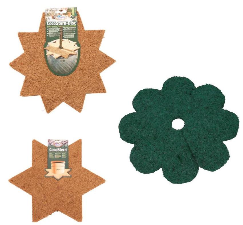 Winterschutzmatte, sog. Winterschutz COCO-Disc STERN, Foto siehe Anlage,
- an einem bedruckten Pappaufhänger befestigt,
- sternförmig (somit konfektioniert), mit einem Durchmesser von ca. 35 cm,
- laut Antrag aus Nadelfilz aus Kokosfasern, einseitig bestrichen (latexiert),
- mit einem Anteil des Spinnstoffs von augenscheinlich über 50 GHT,
- mit einem Einschnitt vom Rand bis zur Mitte,
- dient zum Abdecken der Erde von Bäumen, Topf- und Kübelpflanzen als Schutz vor Austrocknung und
  Frost.

"Andere konfektionierte Ware (Winterschutzmatte), aus Spinnstoffen, aus Filz"