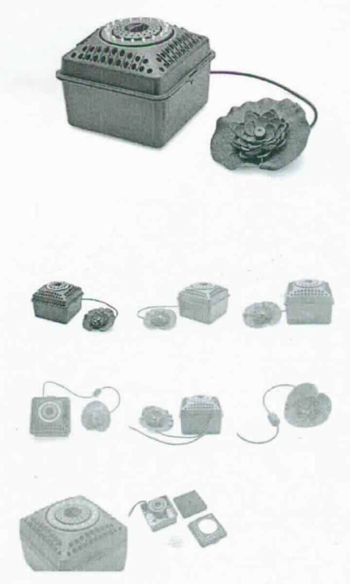 Teichbelüfter,
- aus einer Kreiselluftpumpe (Venturi-Prinzip) mit Elektromotor, Polyetherschwamm und porösen 
  Ton-Körpern als Wasserfilter in einem Gehäuse mit LED-Leuchtring, über Schlauchleitung mit
  stilisierter Seerose mit Lufteinlassöffnungen verbunden (Abbildung siehe Anlage),
- zur Anreicherung des Teichwassers mit Sauerstoff und zur Filtrierung des angesaugten Teichwassers.
Die Luftpumpe führt die kennzeichnende Haupttätigkeit aus.
Der Teichbelüfter bestimmt den Charakter der zusammengesetzten Ware.

"Luftpumpe, Vakuumpumpe, keine Ware der Codenummern 8414 1015 00 0 bis 8414 1089 30 0 (Kombination aus Luftpumpe -kennzeichnende Haupttätigkeit- und Filter, in funktioneller Einheit mit stilisierter Seerose, zusammengesetzt mit nicht charakterbestimmendem LED-Leuchtring) - Teichbelüfter"