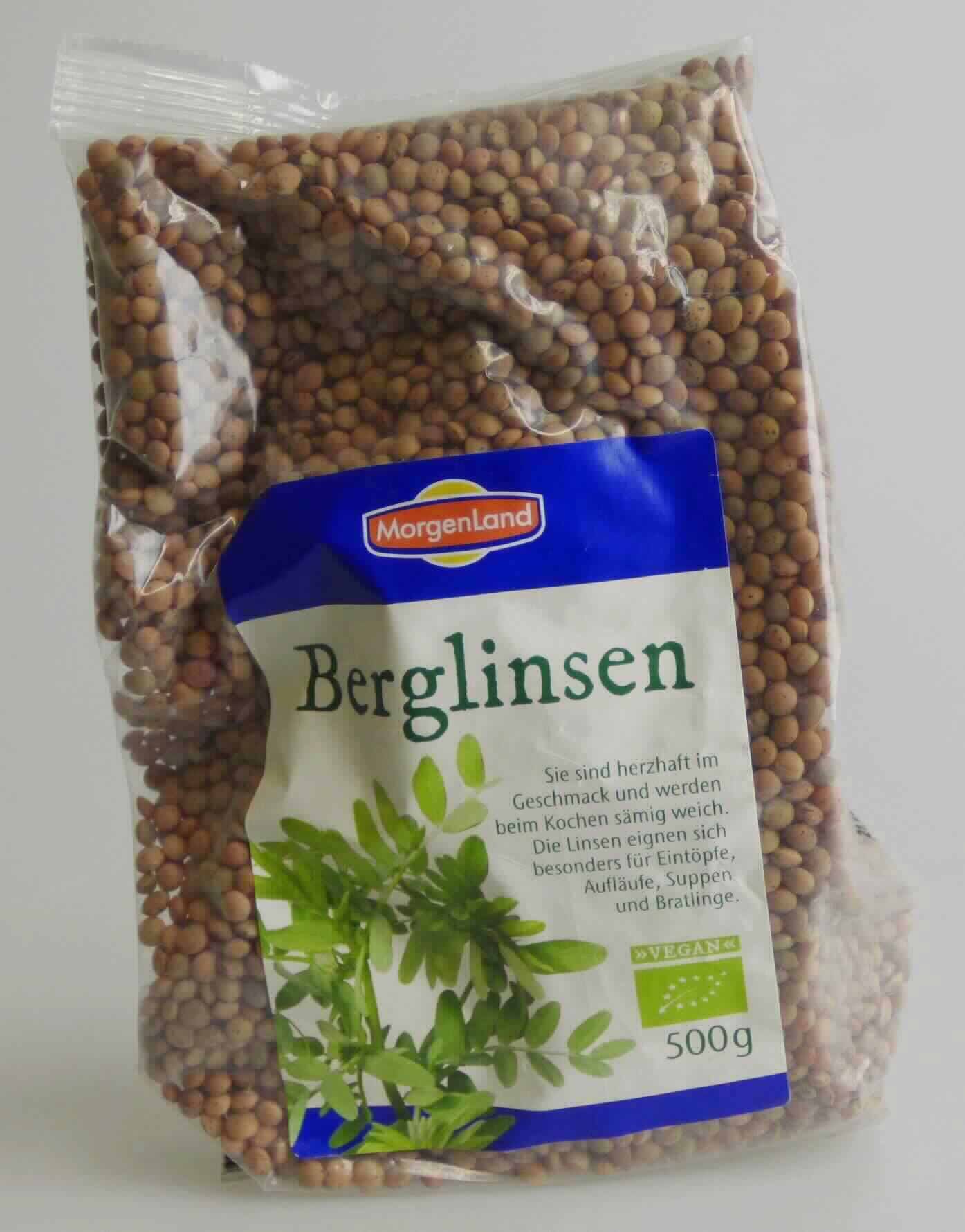 Berglinsen

Beschreibung des vorgelegten Warenmusters (in Originalumschließung):
Etikettierter Kunststofffolienbeutel mit Angaben zum Erzeugnis (Bio-Berglinsen, getrocknet; 500 g) und zu den Zutaten (Berglinsen); darin ausgelöste, nicht geschälte, rundliche, abgeflachte, getrocknete Leguminosenkerne (Durchmesser ca. 4 mm) in Form von ganzen, braunen Linsen.
Nach den Antragsangaben handelt es sich um ausschließlich getrocknete Linsen (Lens ervoides) ohne Zusätze. Geschmack typisch nach ungekochten, nicht entbitterten Leguminosenkernen.

Getrocknete ausgelöste Hülsenfrüchte, Linsen.