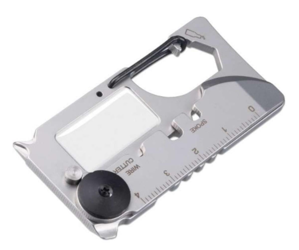 Sog. Werkzeug-Karte mit diversen Funktionen, im Wesentlichen aus einem spezifisch geformten, flachen Körper aus unedlem Metall (ca. 65 x 32 x 2,5 mm), der mit Einkerbungen, Aussparungen und mit einem um ca. 60° ausklappbaren Aufsatz ausgestattet ist (siehe Abbildung in der Anlage).
Die Ware kann nach Bedarf als Schnellverschluss-Schlüsselanhänger, Flaschenöffner, Nagelreiniger, Kreuzschlitzschraubendreher, 5,5 / 7 / 8 mm Schlüssel, Abisolierzange, Auspackklinge, Speichenschlüssel und als Lineal (40-mm-Skala) bei Outdoor-Aktivitäten genutzt werden. Die Ware mit mehreren Funktionen ist in Anwendung der AV 3 c) in die letztgenannte der gleichermaßen in Betracht kommenden Positionen einzureihen.
Die Ware ist einem bedruckten Kuvert verpackt und wird als "Längenmessinstrument für den Handgebrauch, Lineal mit Maßeinteilung" eingereiht.