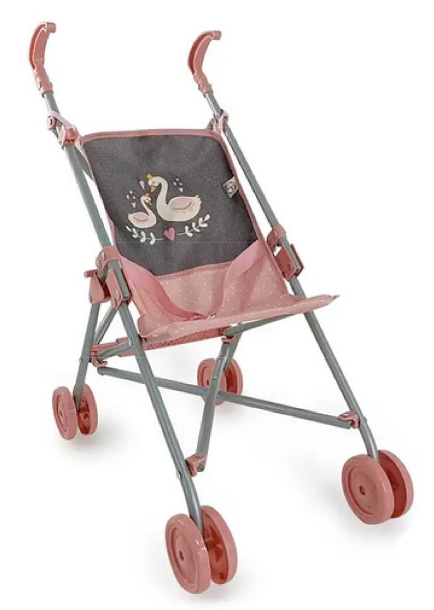 Nach den Antragsangaben und einer Abbildung handelt es sich um einen Puppenwagen in Form eines Buggys,
- mit einem zusammenklappbaren Gestell aus unedlem Metall und einem
  Sitzbezug aus Spinnstoffen,
-- der Sitzbezug ist mit einem Motiv (zwei Schwäne) verziert,
- mit vier Doppelrädern aus Kunststoff und einem Anschnallgurt ausgestattet,
- in den Abmessungen von ca. 54 x 27 x 47 cm, 
- mit zwei Handgriffen mit einer Griffhöhe von ca. 54 cm,
- dient der spielerischen Unterhaltung von Kindern.

Die Ware wird zolltarifrechtlich als "Puppenwagen" eingereiht.