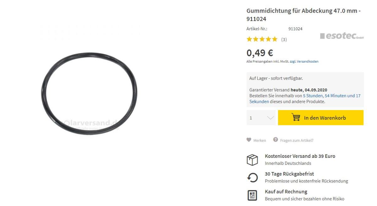 Angaben des Antragstellers:
Gummidichtung (Druchmesser 47.0 mm) aus einem NBR-Kautschuk

Es wurde kein Warenmuster vorgelegt. Lediglich ein Photo der Ware lag vor.

Befund:
Es liegt eine Dichtung aus Weichkautschuk im Sinne der Unterposition (KN) 4016 9300 vor.