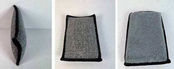 Reinigungstuch, sog. Reinigungskissen-PAD, Glaskeramikreiniger, Foto siehe Anlage,
- zusammengesetzte Ware, bestehend aus einer anderen konfektionierten Ware (Reinigungstuch) und
  einem anderen Haushaltsartikel aus Kunststoff (Schwamm); der Schwamm ist vollständig von dem
  Reinigungstuch umhüllt,
- Reinigungstuch:
-- in rechteckiger Form, mit den Abmessungen (L x B) von ca. 13 cm x 9,5 cm,
-- auf der sog. Scheuerseite (zur Entfernung von hartnäckigen Verschmutzungen) aus einem ca. 1,7 mm 
   dicken, buntgewebten Doppelgewebe aus Spinnstoffen; keine mit einem Bindemittel auf- oder einge-
   brachte, natürliche oder künstliche Schleifmittel enthaltend; die scheuernde Wirkung wird allein durch
   die eingewebten Garne erzielt, die aus miteinander verzwirnten Spinnfasern und grau-transparenten
   Streifen aus synthetischer Spinnmasse (mit einer augenscheinlichen Breite von weniger als 5 mm)
   bestehen (u. a. somit keine Ware der Position 6805), 
-- auf der anderen Seite (zur Entfernung von leichten Verschmutzungen) aus einem ca. 3,2 mm dicken,
   einfarbigen Schlingengewirke aus Spinnstoffen,
-- an den Rändern mit einem Streifen aus Vliesstoffen aus Spinnstoffen eingefasst und mit Überwendlich-
   nähten zusammengenäht (somit konfektioniert), ohne Hinweise auf Handarbeit,
-- im Hinblick auf den Umfang und die Bedeutung in Bezug auf die Verwendung überwiegt weder das 
   Gewebe noch das Gewirke; keinem der beiden textilen Flächenerzeugnisse kann somit eine charakter-
   bestimmende Eigenschaft im Sinne der AV 3 b) zuerkannt werden; das Reinigungstuch ist somit der
   von den gleichermaßen in Betracht kommenden Unterpositionen (6307 1010 und 6307 1090) in der
   Nomenklatur zuletztgenannten zuzuweisen.
- Schwamm: 
-- quaderförmig, mit den max. Abmessungen (L x B x H) von ca. 12,5 cm x 9 cm x 2,5 cm,
-- aus Zellkunststoff,
- sowohl das Reinigungstuch als auch der Schwamm verfügen über die objektiven Merkmale von Waren,
  die für die Reinigung mit Wasser und Reinigungsmitteln bestimmt sind; das Reinigungstuch verleiht der
  zusammengesetzten Ware jedoch u. a. aufgrund der besonderen Struktur seiner Oberflächen ihren
  wesentlichen Charakter.

"Andere konfektionierte Waren (Reinigungstuch), aus Spinnstoffen, aus Geweben, nicht handgearbeitet"