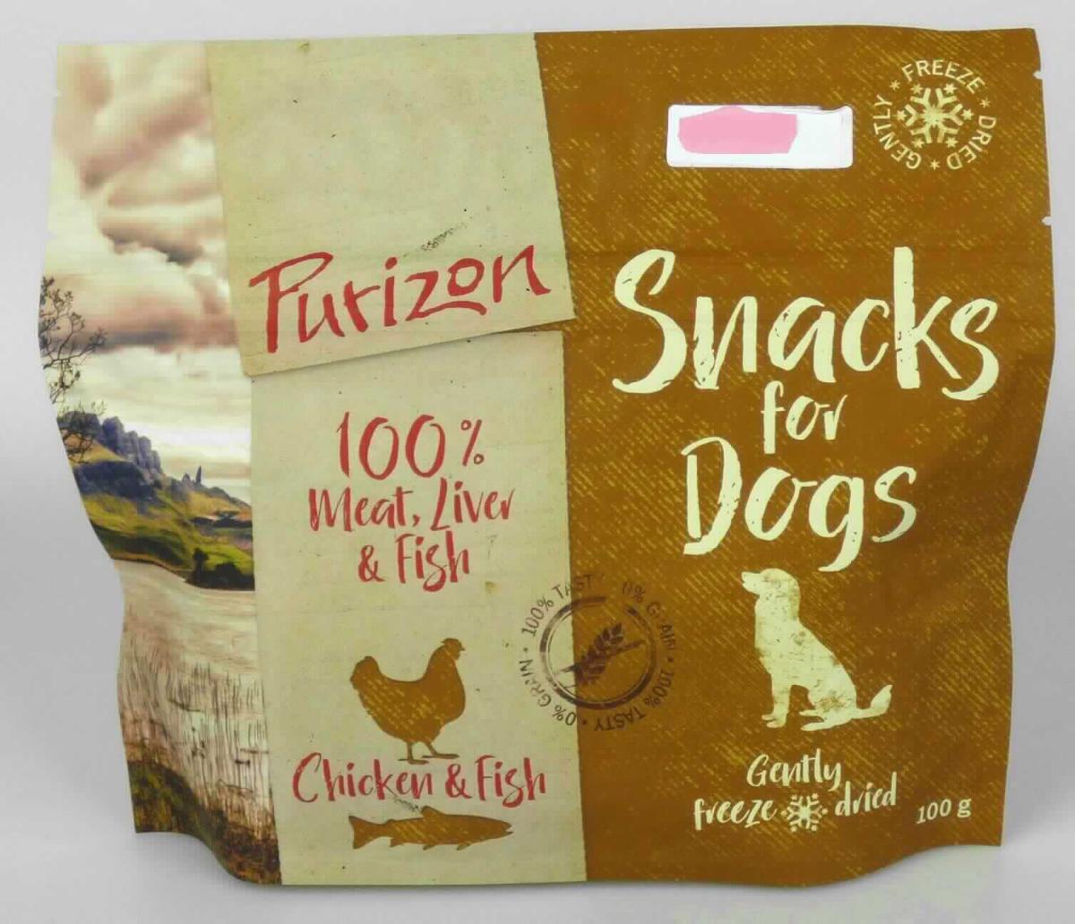 Ergänzungsfuttermittel für Hunde. Der Hundesnack wird aus verschiedenen tierischen Erzeugnissen hergestellt und am Ende gefriergetrocknet. Es liegen vertrauliche Informationen vor.

Originalstandfolienbeutel in Aufmachung für den Einzelverkauf als Hundefutter, darin trockene, weiche, homogen erscheinende Stücke (Kantenlänge ca. 1,0 cm bis 1,2 cm).
Glucose, Glucosesirup, Maltodextrin, Maltodextrinsirup, Stärke und Milcherzeugnisse (laut Angabe): nicht enthalten.
 
Durch die Verarbeitung sind wesentliche Merkmale der Ausgangserzeugnisse verloren gegangen.

Zubereitung von der zur Fütterung verwendeten Art, Hunde- und Katzenfutter, in Aufmachung für den Einzelverkauf, weder Glucose, Glucosesirup, Maltodextrin, Maltodextrinsirup, Stärke noch Milcherzeugnisse enthaltend.