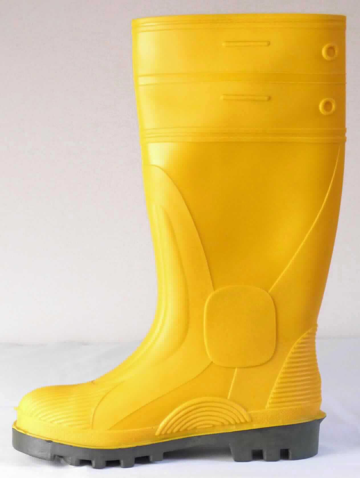 Stiefel (lt. Antrag: "Sicherheits- und Berufsstiefel, Art.-Nr.: SSG", Foto siehe Anlage)
- wasserdicht,
- mit Laufsohlen aus (lt. Antrag) Kunststoff,
- mit Oberteil aus (lt. Antrag) Kunststoff (Spinnstoff mit einer mit bloßem Auge wahrnehmbaren Außenschicht 
  aus Kunststoff); das Oberteil ist weder mit der Laufsohle noch selbst durch Nähen, Nieten, Nageln, Schrauben,
  Stecken oder ähnliche Verfahren zusammengefügt,
- mit Metallschutz in der Vorderkappe.

"Wasserdichte Schuhe mit Laufsohlen und Oberteil aus Kunststoff, bei denen weder das Oberteil mit der 
 Laufsohle noch das Oberteil selbst durch Nähen, Nieten, Nageln, Schrauben, Stecken oder ähnlichen 
 Verfahren zusammengefügt ist, mit einem Metallschutz in der Vorderkappe"