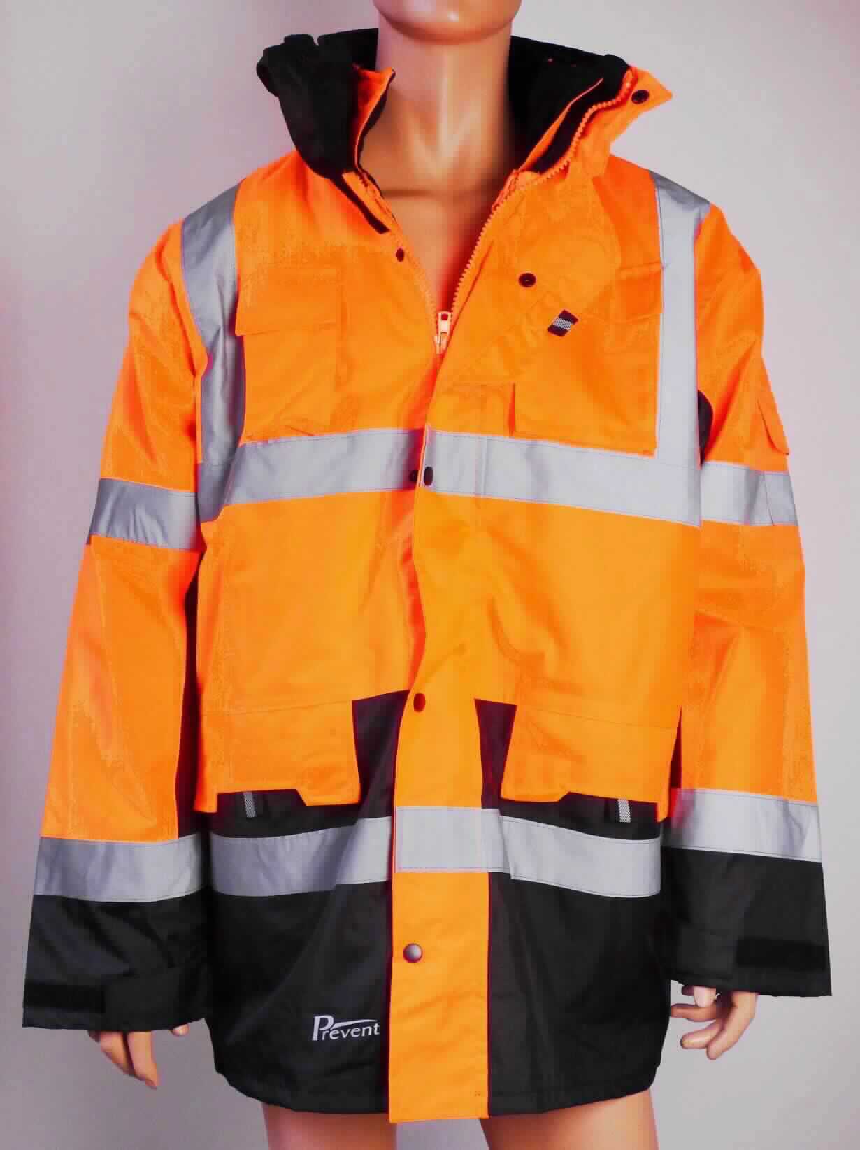 Zwei miteinander verbundene Kleidungsstücke, bestehend aus einem Anorak (Außenteil) und einem 
anorakähnlichen Kleidungsstück (Innenteil), sog. Warnschutz Parka, Art. 3360, Größe L, Foto siehe Anlage,
- in einem Polybeutel mit eingelegter Produktinformation verpackt,
- beide Teile sind durch einen Reißverschluss miteinander verbunden, aber auch separat tragbar,
- anorakähnliches Kleidungsstück:
-- mit einem Vorder- und Rückenteil aus ca. 0,3 mm dicken, einfarbigen, einseitig (Innenseite) wahrnehmbar mit 
   Kunststoff (kein Zellkunststoff) überzogenen Geweben der Position 5903 aus laut Antrag 100 % Nylon 
   (synthetische Chemiefasern); wattiert versteppt gefüttert,
-- mit Ärmeln aus einem zweilagigen, durch Steppen abgeteilten Verbunderzeugnis der Position 5811 mit einer 
   Außenlage aus Gewebe und einer Innenlage aus Wattierungsstoff; leicht gefüttert; mittels Reißverschluss 
   abtrennbar,
-- über den Schritt reichend (Rückenlänge: ca. 79 cm),
-- mit einem Umlegekragen,
-- vorn mit einer durchgehenden Öffnung mit Reißverschluss,
-- ohne Hinweise auf den Trägerkreis (unisex),
-- mit einer schmalen aufgesetzten Brusttasche und zwei aufgesetzten Taschen unterhalb der Taille,
-- mit mehreren, aufgenähten, ca. 5 cm breiten, reflektierenden Streifen aus Geweben ausgestattet,
-- auf der rechten Seite mit einem Schriftzug bedruckt,
-- am unteren Rand durch Umschlagen und Festnähen gesäumt und an den Ärmelabschlüssen 
   mit verengenden Bündchen aus Gewirken versehen,
-- wird im Allgemeinen über jeder anderen Kleidung und zum Schutz gegen das Wetter getragen,
-- nach dem Umfang bestimmen die Gewebe der Position 5903 den Charakter des Kleidungsstücks.

"Kleidung (anorakähnliches Kleidungsstück) aus Erzeugnissen der Position 5903, aus Geweben, für Frauen"