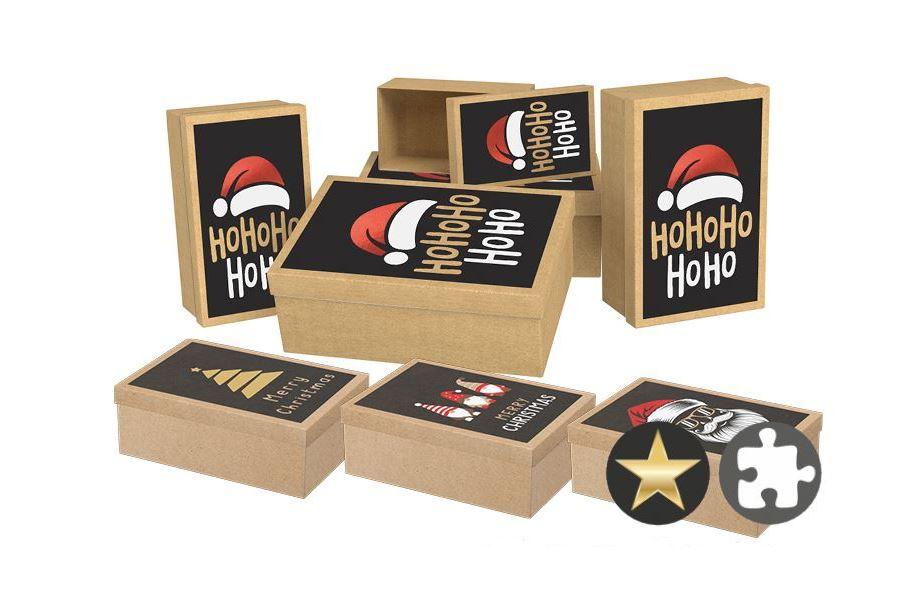 Es handelt sich um Sets mit jeweils fünf formstabilen, rechteckigen Stülpdeckelschachteln aus Pappe in unterschiedlichen Abmessungen:
18 x 10,5 x 7 cm 
21,5 x 12,5 x 8 cm
23,5 x 15 x 8,5 cm
26 x 18 x 9,5 cm
28,5 x 20 x 10 cm. 
Die Außenseiten der Schachteln sind je nach Ausführung mit vier verschiedenen Motiven bedruckt (z. B. Abbildungen, Schriftzüge) und zusätzlich mit einer Hotfoil-Prägung veredelt. 

Abbildung siehe Anlage.
  
Derartige Waren gehören als "andere als in den zuvor genannten TARIC-Codes aufgeführte Verpackungsmittel aus Papier oder Pappe" zum TARIC-Code 4819 5000 00.