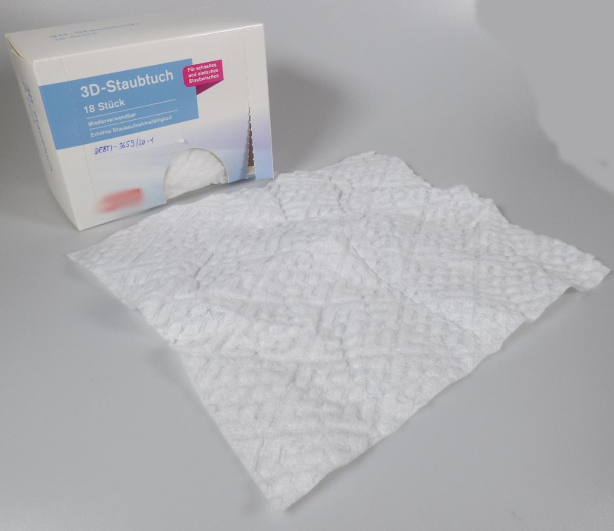 Vliesstoff, sog. Staubtuch 3D Kodi Basic, Art. 14631603, Foto siehe Anlage,
- in einem bedruckten Karton aus Pappe verpackt,
- rechteckig zugeschnitten (somit nicht konfektioniert; damit keine Ware der Position 6307), laut Antrag
   in den Abmessungen von 21 cm x 27 cm,
- laut Untersuchungsergebnis:
-- zweilagig gearbeitet, mit:
--- einer dickeren Lage aus einem im Wasserstrahl-Verfahren verfestigten Vliesstoff aus synthetischen
    Spinnfasern (laut Antrag Polyester),
---- keine Filamente und keine heißluftgezogenen (meltblown) Fasern enthaltend,
---- weder bestrichen noch überzogen,
--- einer dünneren Lage aus einem punktuell thermisch verfestigten Vliesstoff aus synthetischen
     Filamenten,
---- weder bestrichen noch überzogen,
-- mit einem Quadratmetergewicht von ca. 88 g,
- der Vliesstoff aus synthetischen Spinnfasern bildet im Hinblick auf den Umfang gegenüber dem
  Vliesstoff aus synthetischen Filamenten den Charakter der Ware.

"Vliesstoff, anderer als in den Unterpositionen 5603 11 bis 5603 14 genannte, mit einem
  Quadratmetergewicht von mehr als 70 g bis 150 g, nicht bestrichen oder überzogen, anderer als in den
  Unterpositionen 5603 9390 20 bis 5603 9390 60 genannte"