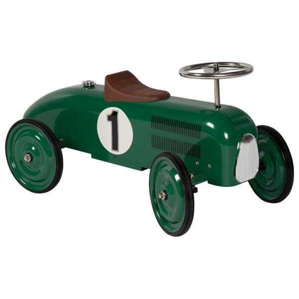 Spielfahrzeug, sog. "Rutscherfahrzeug grün", Artikel 14167
- die Nachbildung eines Oldtimers darstellend
- in den Abmessungen von ca. 73,5 x 35 x 40 cm - lt. Antragsangaben
- im Wesentlichen aus unedlem Metall und Kunststoffen gefertigt
- mit einem Sitz, vier Reifen, einem Lenkrad sowie einer beweglichen Vorderachse ausgestattet
- das Fahrzeug wird durch Abstoßen mit den Füßen fortbewegt
- dient der spielerischen Unterhaltung von Kindern mit einem Gewicht bis max. 25 kg
- noch nicht zusammengesetzt in einem bedruckten Pappkarton für den Einzelverkauf aufgemacht.

Die Ware wird zolltarifrechtlich als "Spielfahrzeug" eingereiht.
