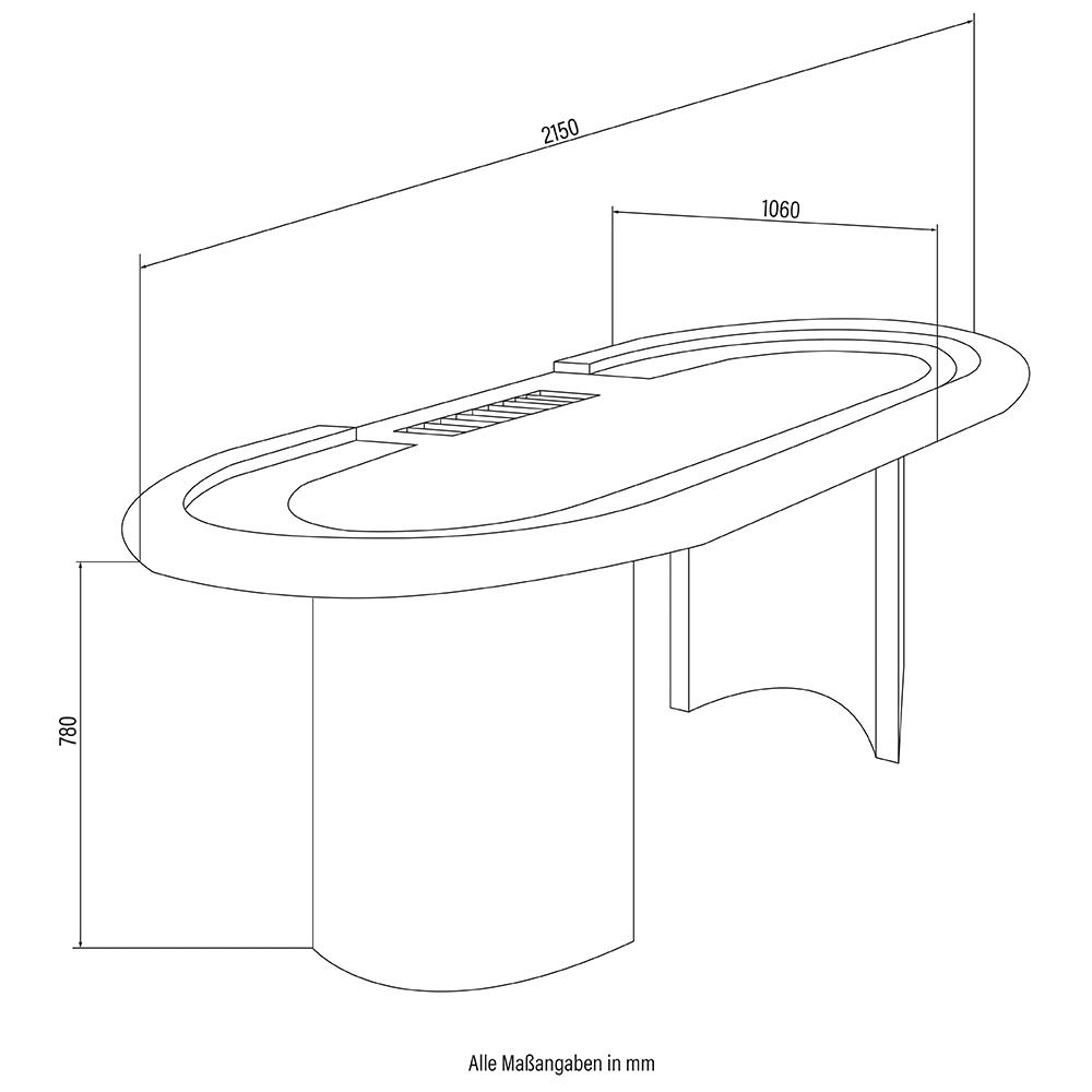 Es handelt sich um einen durch Antragsangaben und Abbildungen veranschaulichten Pokertisch,
- annähernd oval gefertigt,
- mit den Abmessungen von ca. 215 x 106 x 78 cm und einem Gewicht von ca. 57 kg,
- im Wesentlichen aus Span- und Faserplatten aus Holz,
- mit einer Oberfläche in Form einer spielspezifischen Spinnstoffdecke, die u.a. mit
  sog. Kartenplatzhaltern bedruckt ist,
- mit einer sog. Chip-Schale zur Aufnahme von Spielchips,
- am Rand umlaufend mit einer Polsterung,
- mit LED-Tischbeleuchtung,
- mit neun eingelassenen kreisrunden sog. Getränkehaltern aus unedlem Metall,
- dient der spielerischen Unterhaltung insbesondere von Erwachsenen.

Derartige Erzeugnisse werden zolltarifrechtlich als "Glückspieltisch, nicht von den Unterpositionen (KN) 9504 2000 bis 9504 9010 erfasst" eingereiht.