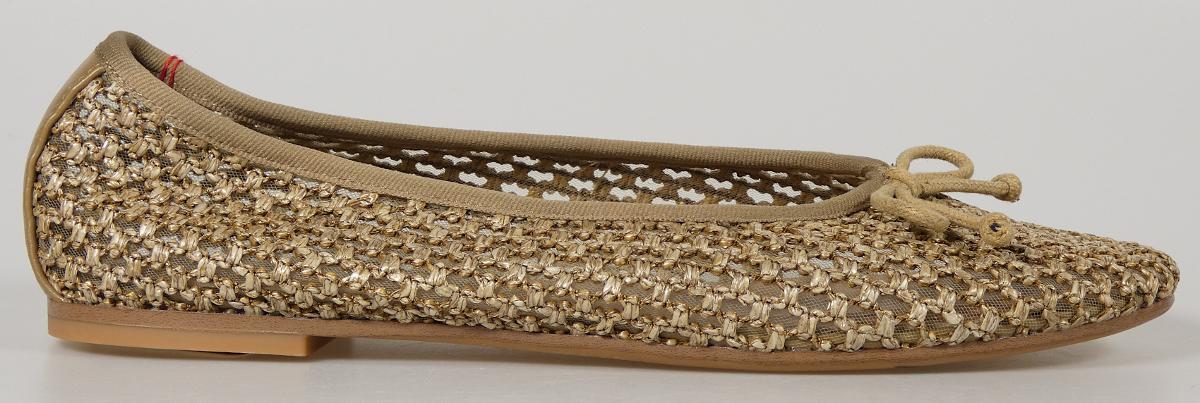Ballerinas, Größe 37, Foto siehe Anlage,
- mit Laufsohlen aus laut Antrag Kunststoff,
- mit weit ausgeschnittenem Oberteil aus Spinnstoffen (netzartiges Gewirke mit Nähgewirken aus 
  Streifen beklebt), 
- auf das Oberteil sind Verstärkungsteile (Randeinfassung) aus Spinnstoffen und Kunststoff (Spinn-
  stoff mit einer mit bloßem Auge wahrnehmbaren Außenschicht aus Kunststoff) aufgesetzt,
- über dem Spann mit einer Schleife aus einem Rundgeflecht verziert.

"Schuhe mit Laufsohlen aus Kunststoff und Oberteil aus Spinnstoffen, andere als in den Unter-
 positionen (KN) 6404 1100 bis 6404 1910 genannte"