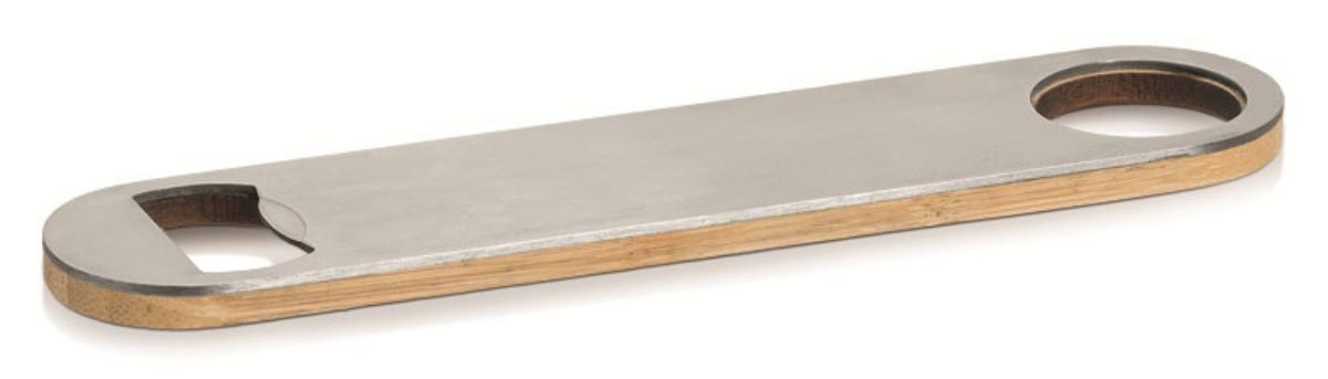 "Flaschenöffner"

- mit freiem Arm zu handhabendes Erzeugnis , bestehend aus einem etwa 18 cm langen und 
  etwa 4 cm breiten Zuschnitt aus Holz (Bambus) mit abgerundeten Kopfseiten und einem
  darauf aufgebrachten Blechzuschnitt aus Stahl in entsprechender Form und Größe

- an einer Kopfseite zu einem Kapselheber aus Stahl (arbeitender Teil) ausgearbeitet und 
  an der anderen Kopfseite mit einer kreisrunden Aussparung versehen

- dient zum Öffnen von Flaschen mit Kronkorken

Abbildung siehe Anlage.

Derartige Erzeugnisse gehören als "Handwerkzeuge (Haushaltswerkzeuge), anderweit weder genannt noch inbegriffen, mit arbeitendem Teil aus unedlem Metall" zur Codenummer 8205 5100 00 0 des Zolltarifs.