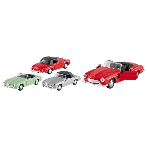 Bei dem durch Antragsangaben und Fotografien veranschaulichten und als "Mercedes Benz 190 SL, Art.-Nr. 12139" bezeichneten Erzeugnis handelt es sich um ein Spielzeugauto,
- im Gussverfahren hergestelltes Modell eines Mercedes Benz 190 SL,
- in den Abmessungen von ca. 11 x 4,5 x 2,0 cm (L x H x B),
- mit einer Karosserie aus lackiertem Metall,
- mit geöffnetem Verdeck, Unterboden und Innenraum aus Kunststoff,
- mit beweglichen Rädern aus Kunststoff oder Kautschuk,
- mit zwei sich öffnenden Türen,
- mit eingebautem Rückzugmotor,
- in verschiedenen Farbausführungen erhältlich,
- dient der spielerischen Unterhaltung von Personen, 
- mit einem bedruckten Pappetikett versehen.

Das unedle Metall verleiht der aus verschiedenen Stoffen zusammengesetzten Ware im Hinblick auf den Umfang und das äußere Erscheinungsbild den wesentlichen Charakter.

Derartige Erzeugnisse werden zolltarifrechtlich als "anderes Modell als von den Unterpositionen (KN) 9503 0010 bis 9503 0070 erfasst, mit eingebautem Motor, nicht aus Kunststoff" eingereiht.