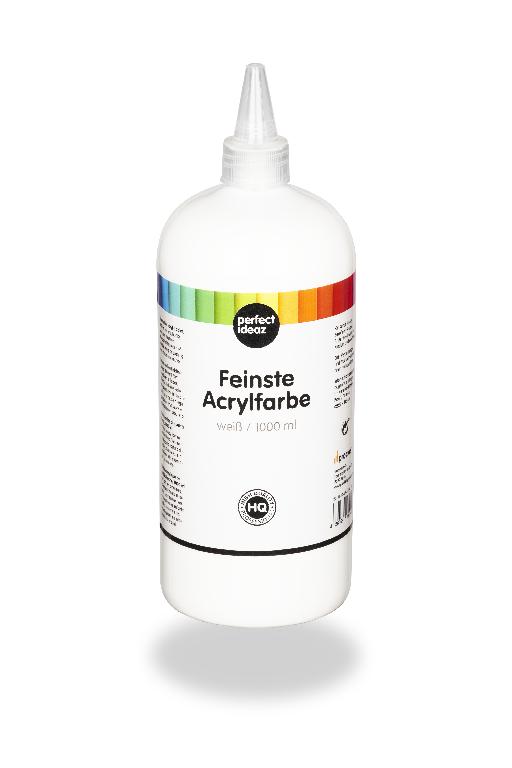 Angaben:
Acrylfarbe, weiß; 1000ml Flasche; Verwendung: Basteln, Malen etc.

Befund:
Farben für Kunstmaler, für den Unterricht, für die Plakatmalerei, für Farbtönungen, zur Unterhaltung und ähnliche Farben, in Täfelchen, Tuben, Töpfchen, Fläschchen, Näpfchen oder ähnlichen Aufmachungen.
