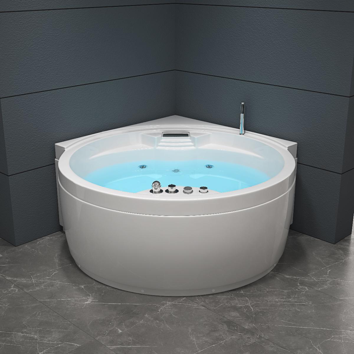 Sog. Whirlpool GALOS, in Form einer noch nicht zusammengesetzten Ware, im Wesentlichen bestehend aus einer ca. 149 x 149 x 64 cm großen Eckbadewanne aus Sanitäracryl mit 6 stufenlos verstellbaren Wasserdüsen, Armaturen (Wasserfall, Handbrause), integrierter Pumpe und einer Unterwasser LED-Beleuchtung. Zur äußeren Form siehe Abbildung in der Anlage. 
Die Vorrichtung wird mit Wasser befüllt und dient der durch Wasserdruck bewirkten Massage des Benutzers. 
Die Ware ist in einem Karton verpackt. 

Die Ware wird als "Massagegerät, kein elektrisches Vibrationsmassagegerät