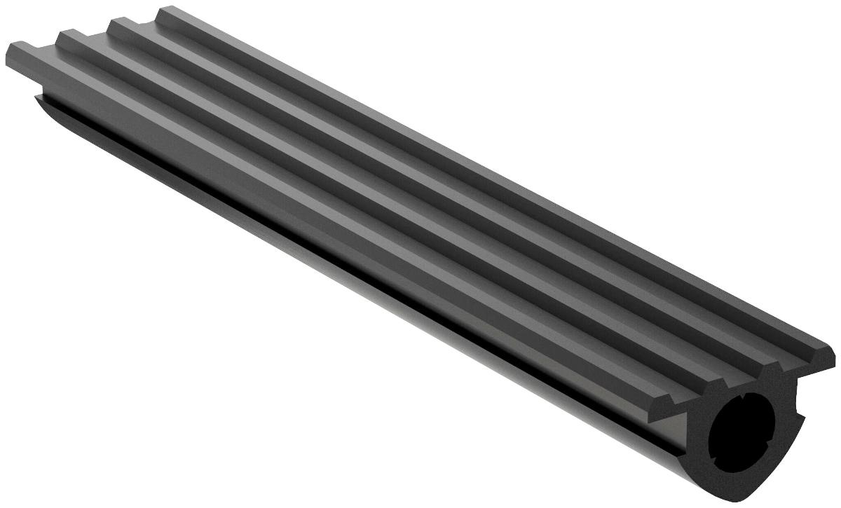 Angaben des Antragstellers:
Schienengummieinlage
Material: SBR (Styrol-Butadien-Kautschuk) / EPDM
Länge: 6 m; Breite: 41 mm

Ein Warenmuster wurde nicht vorgelegt. Entsprechend einer Abbildung handelt es sich um ein schwarzes Profil, bestehend aus einer in Längsrichtung gerillten, plattenartigen Verbreiterung, an deren Unterseite sich eine im Querschnitt ovale Röhre befindet.

Befund:
Es liegt ein Profil aus Weichkautschuk (Vollkautschuk) vor.
