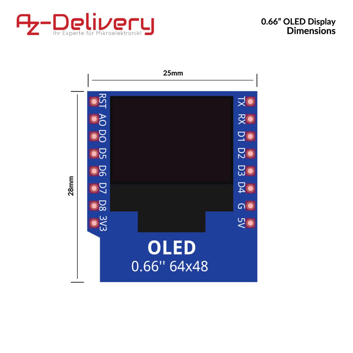 OLED-Anzeigemodul (Abbildung siehe Anlage)
- aus einer 0,66'' monochromen organischen Leuchtdiodenanzeige (Auflösung: 64 x 48 Pixel)
  auf einer gedruckten Schaltung mit einem Treiberbaustein und einer I2C-Schnittstelle
  (Abmessungen: 25 x 28 x 10 mm), noch nicht zusammengesetzt mit zwei Kontaktstiftleisten,
- ausschließlich zur Anzeige von Grafiken und alphanumerischen Zeichen bestimmt.

"Elektrisches Sichtsignalgerät, kein Gerät der Positionen 8512 und 8530, kein Alarmgerät,
 Anzeigetafel mit Leuchtdiodenanzeige - OLED-Anzeigemodul, noch nicht zusammengesetzt
 mit Kontaktstiftleisten"
