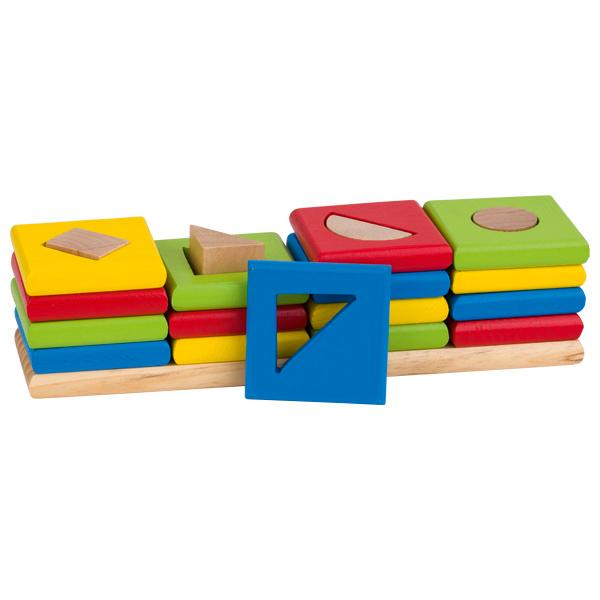 Nach den Angaben der Antragstellerin sowie der vorliegenden Abbildung handelt es sich bei dem sog. "Sortierspiel Farben und Formen, Artikel WM 034" um ein Puzzle in Form eines Steckspiels, bestehend aus
- einer rechteckigen Grundplatte aus Holz (24,0 x 6,5 cm), auf der vier etwa 5 cm hohe Holzstäbe
  mit der Form eines Rechtecks, Dreiecks, Halbkreises bzw. eines Kreises senkrecht befestigt sind
- sowie insgesamt 16 farbigen Sortiersteinen (ca. 6 x 6 x 1,3 cm groß, jeweils vier in den Farben
  rot, grün, gelb und blau), die alternativ ebenfalls über Aussparungen in Form eines Rechtecks,
  Dreiecks, Halbkreises und Kreises verfügen
- die Sortiersteine sollen auf die entsprechenden Stäbe gesteckt werden
- ohne Hinweise auf Handarbeit
- zur spielerischen Unterhaltung von Kindern.

Die Ware ist in einem bunt bedruckten Pappkarton für den Einzelverkauf aufgemacht.

Derartige Erzeugnisse werden zolltarifrechtlich als "Puzzle, aus Holz, nicht handgearbeitet" eingereiht.