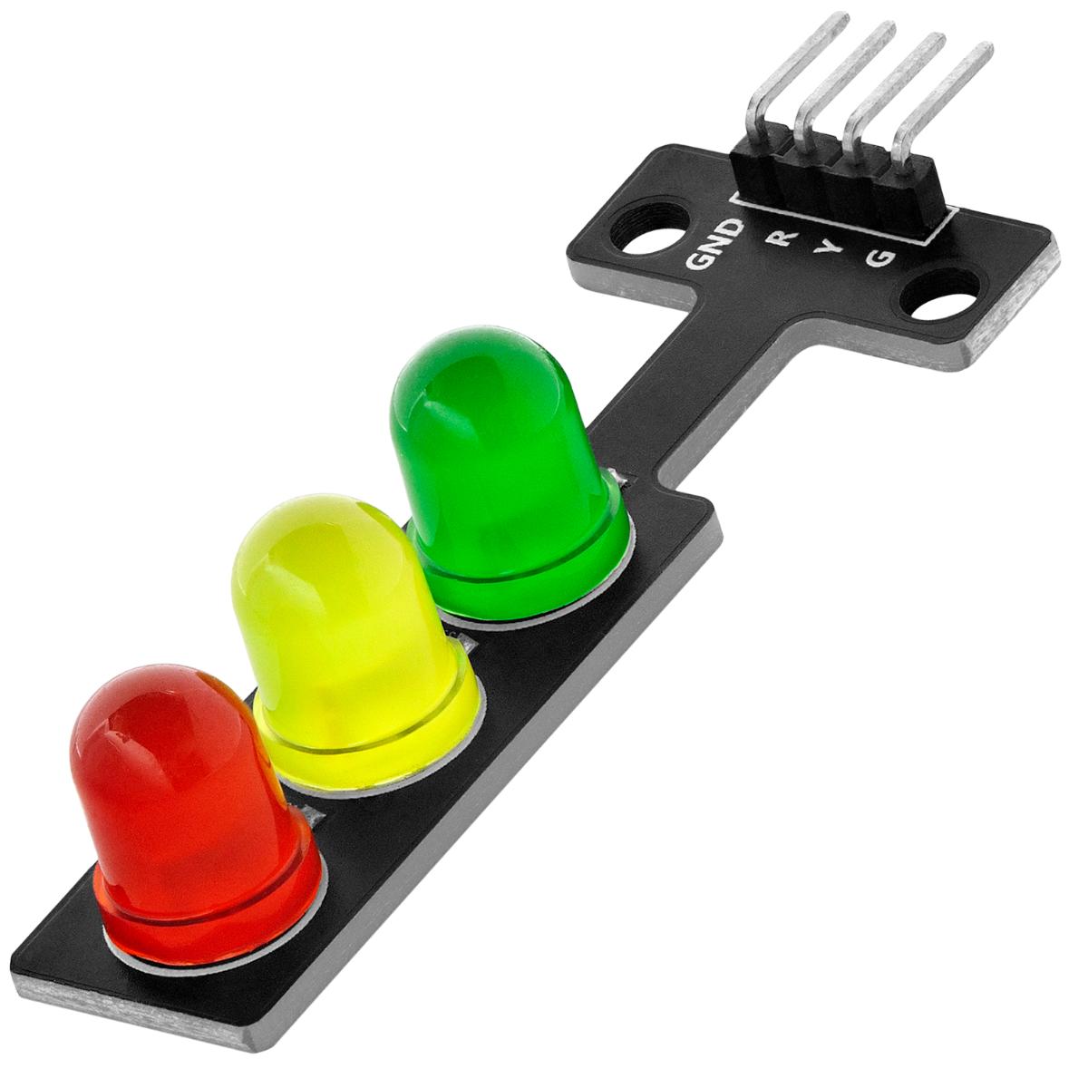 LED-Ampel (Abbildungen siehe Anlage)
- aus je einer rot-, gelb- und grün-leuchtenden Leuchtdiode, verschaltet mit drei
  Widerständen, auf einer gedruckten Schaltung, mit vier elektrischen Anschlusspins,
- in den Abmessungen 56 x 21 x 11 mm,
- für eine Spannung von 3,3 - 5 V,
- zur optischen Signalisierung zur Simulation eines Ampelsystems.

"Elektrisches Sichtsignalgerät, kein Gerät der Positionen 8512 oder 8530, kein
Alarmgerät, keine Anzeigetafel, kein Läutwerk, Summer, Türklingel oder Ähnliches -
LED-Ampel"