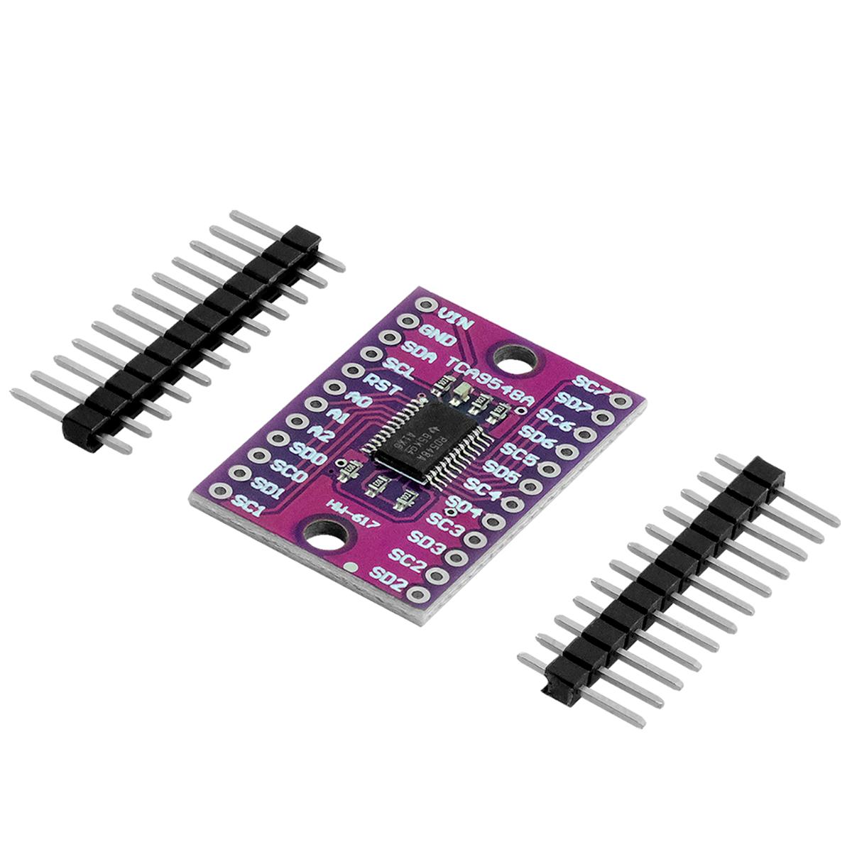 Elektronischer Umschalter, aus einer integrierten Schaltung (Low-Voltage 8-Channel I²C Switch) auf einer rechteckigen Leiterplatte (Abmessungen: 20 mm x 30 mm) mit zwei beigefügten Stiftleisten (siehe Abbildung), für Signalspannungen von bis zu 5 V, zum bidirektionalen Übertragen von I²C-Signalen (SCL/SDA) zwischen einem I²C-Kanal (Master) und bis zu acht I²C-Kanälen (Slaves).

Die Ware ist als "Träger, mit mehreren Geräten der Position 8536 ausgerüstet, zum elektrischen Schalten oder Steuern, für eine Spannung von 1000 V oder weniger, nicht von den Unterpositionen 8537 1010 bis 8537 1098 98 erfasst" einzureihen.