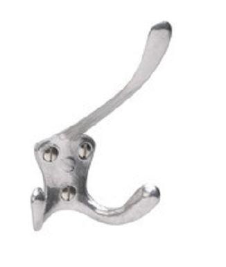 Es handelt sich um Haken aus einer Aluminiumlegierung, in Form einer nahezu rechteckigen und mit drei Lochungen versehenen Grundplatte, die an der Unterseite zu zwei nach oben gebogenen Haken und an der Oberseite zu einem nach oben gebogenen Haken übergeht. Je nach Variante sind die Erzeugnisse vollflächig  mit Farbe versehen. Die Waren sind für die Wandmontage bestimmt und dienen zum Aufhängen verschiedener Gegenstände, zum Beispiel Mäntel und Hüte. Sie sind gemeinsam mit Montagematerial in einem Kunststoffbeutel für den Einzelverkauf aufgemacht. 
Abmessungen (Höhe x Breite x Tiefe): 110 mm x 75 mm x 95 mm.
- Antragstellerangaben -

Beispielhafte Abbildung siehe Anlage.

Derartige Erzeugnisse gehören als "Kleiderhaken und Huthalter aus unedlen Metallen" zur Codenummer 8302 5000 00 0 des Zolltarifs.