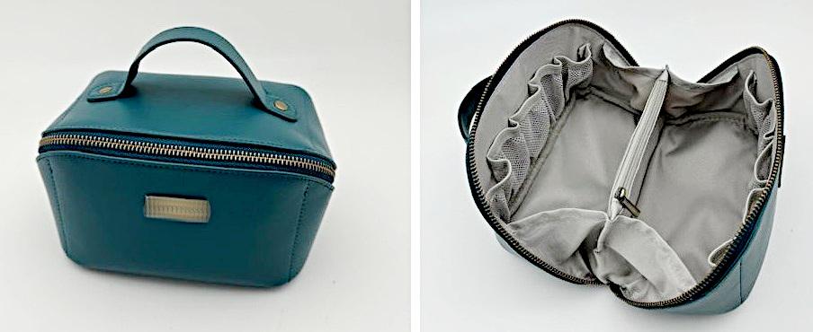 Toilettentasche, sog. Kulturtasche, Foto siehe Anlage,
- mit einer Außenseite aus Kunststofffolien (lederartig geprägt),
- mit einem Handtragegriff,
- mittels eines an drei Seiten verlaufenden Reißverschlusses aufklappbar,
- - gefüttert; innen mit einem den Mittelsteg bildenden Reißverschlussfach und
    an den Längsseiten jeweils mit fünf netzartigen Einsteckfächern ausgestattet,
- mit den Abmessungen: ca. 28 cm (Breite) x 15 cm (Tiefe) x 15 cm (Höhe).

"Toilettentasche (Necessaire), mit Außenseite aus Kunststofffolien"