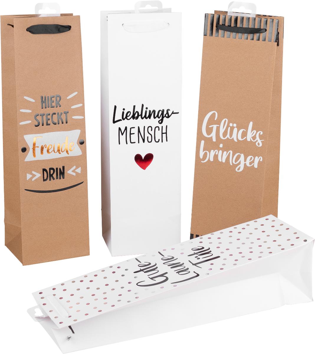 Es handelt sich um geklebte Blockbodenbeutel mit Seitenfalten aus Papier (Abmessungen: etwa 12 x 10 x 40 cm). Die Außenseiten der Beutel sind im Wesentlichen mit vier verschiedenen Schriftzügen (z. B. „Glücksbringer“) und einer Prägung und teilweise zusätzlich mit Hotfoil-Veredelung versehen. Der rechteckige Boden jedes Beutels ist innen mit einem Pappzuschnitt verstärkt. Der obere Rand ist nach innen eingeschlagen, an beiden Längsseiten mit Pappzuschnitten verstärkt und je Seite zweimal gelocht. Durch jedes Lochpaar ist eine Trageschlaufe aus Spinnstoffband gezogen. Jeder Beutel ist auf der Innenseite am oberen Rand mittig mit einem perforierten Haken aus Pappe beklebt.

Abbildungen siehe Anlage.

Derartige Waren gehören als "andere Säcke, Beutel oder Tüten aus Papier und Pappe, ausgenommen Schallplattenhüllen" zum TARIC-Code 4819 4000 00.
