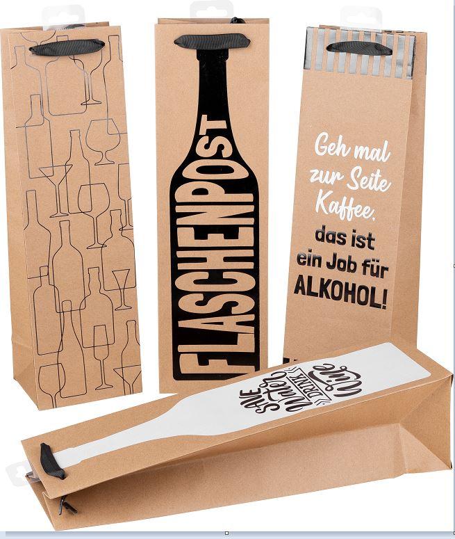Es handelt sich um geklebte Blockbodenbeutel mit Seitenfalten aus Papier (Abmessungen: etwa 12 x 10 x 40 cm). Die Außenseiten der Beutel sind mit verschiedenen Aufdrucken (Abbildungen, Schriftzüge, z. B. Flaschenpost, Muster), UV-Lack und Prägungen versehen. Der rechteckige Boden jedes Beutels ist innen mit einem Pappzuschnitt verstärkt. Der obere Rand ist nach innen eingeschlagen, an beiden Längsseiten mit Pappzuschnitten verstärkt und je Seite zweimal gelocht. Durch jedes Lochpaar ist eine Trageschlaufe aus Spinnstoffband gezogen. Jeder Beutel ist auf der Innenseite am oberen Rand mittig mit einem perforierten Haken aus Kunststoff beklebt.

Abbildungen siehe Anlage.

Derartige Waren gehören als "andere Säcke, Beutel oder Tüten aus Papier und Pappe, ausgenommen Schallplattenhüllen" zum TARIC-Code 4819 4000 00.